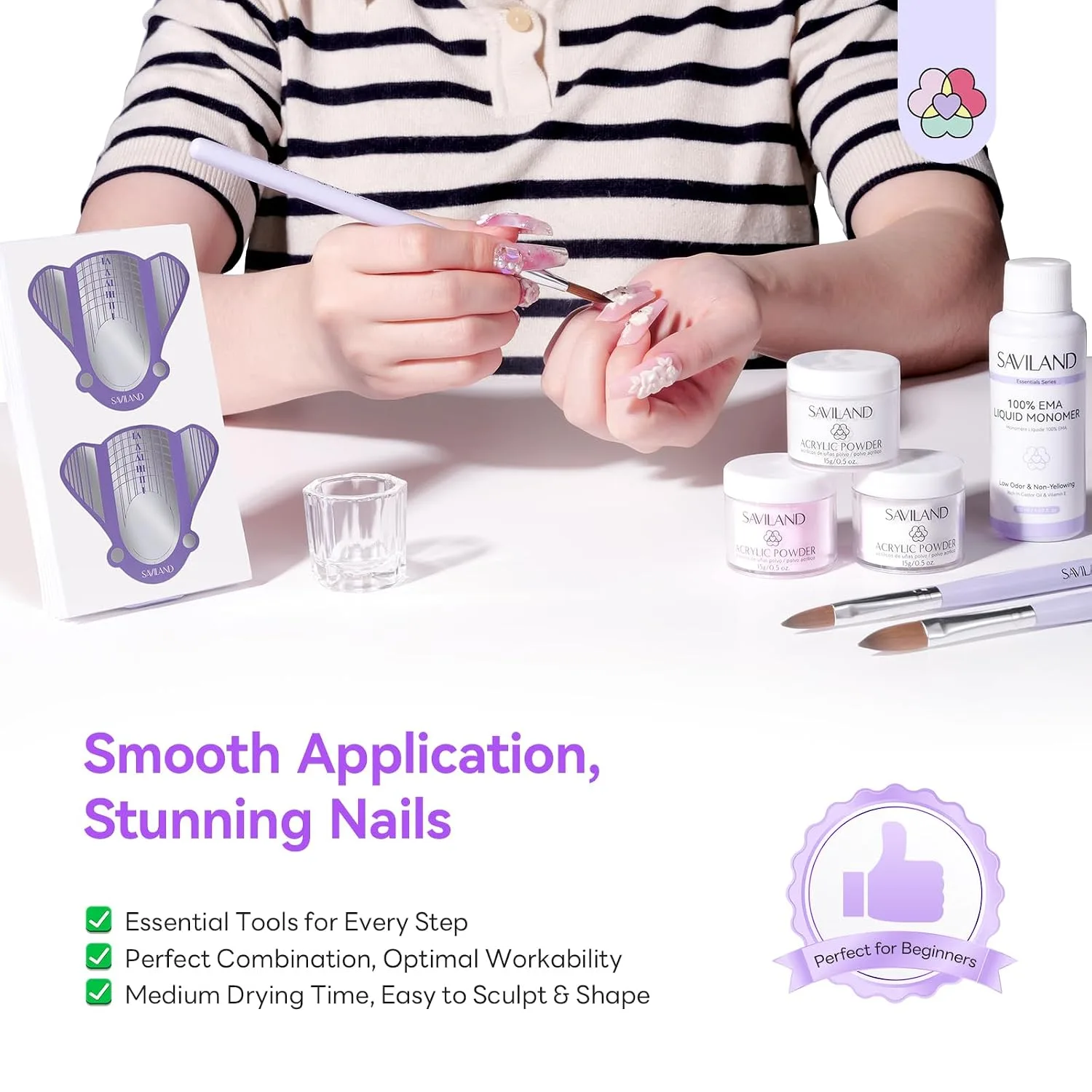 SAVILAND Acrylic Nail Kit for Beginners with Everything, Clear White Pink