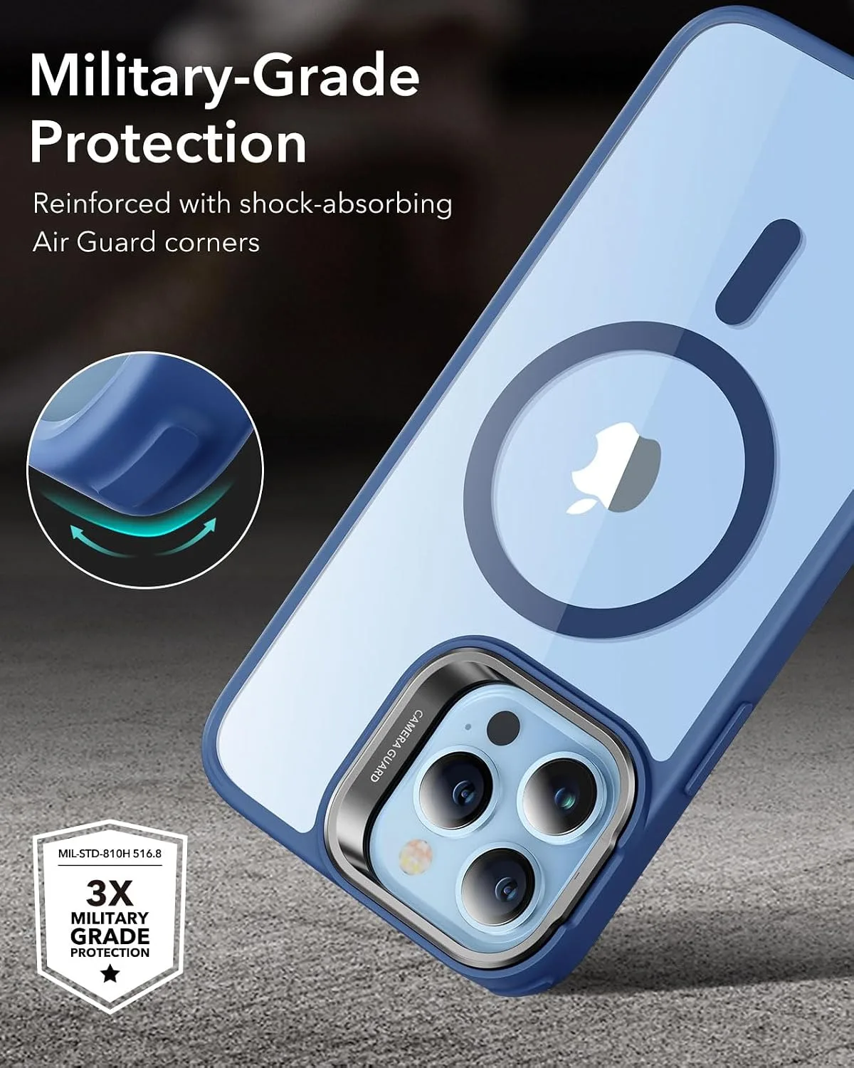 ESR Classic Hybrid for iPhone 13 Pro Max Case with Flex Stand, Clear Blue