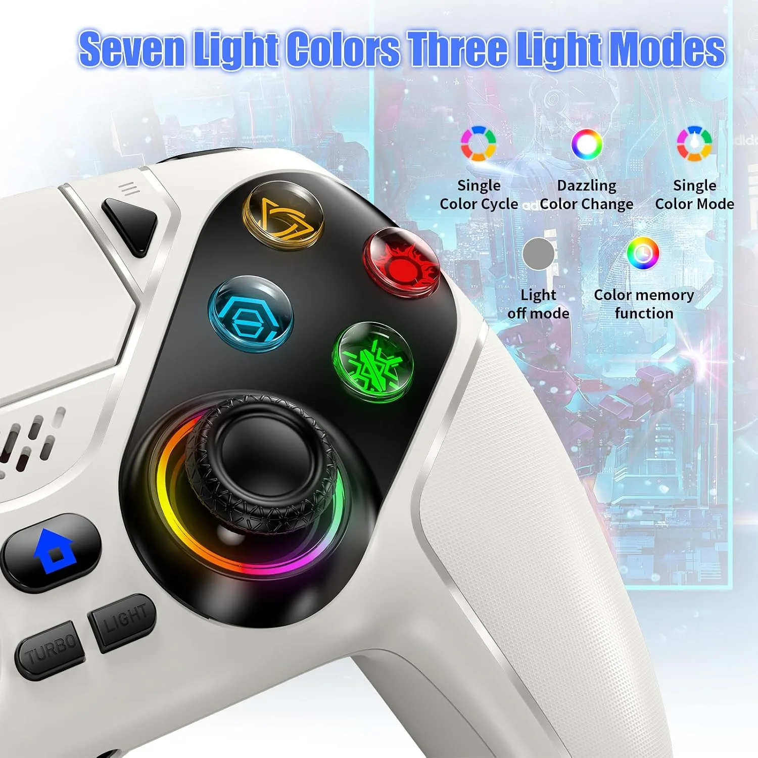 Gamrombo LED Wireless Controller for PS5, Compatible with PS5 Pro/Slim/PC, Dual Vibration, Macro/Turbo Function, 3.5mm Audio Jack, 6-Axis Motion Control Gamepad with Speaker(White)