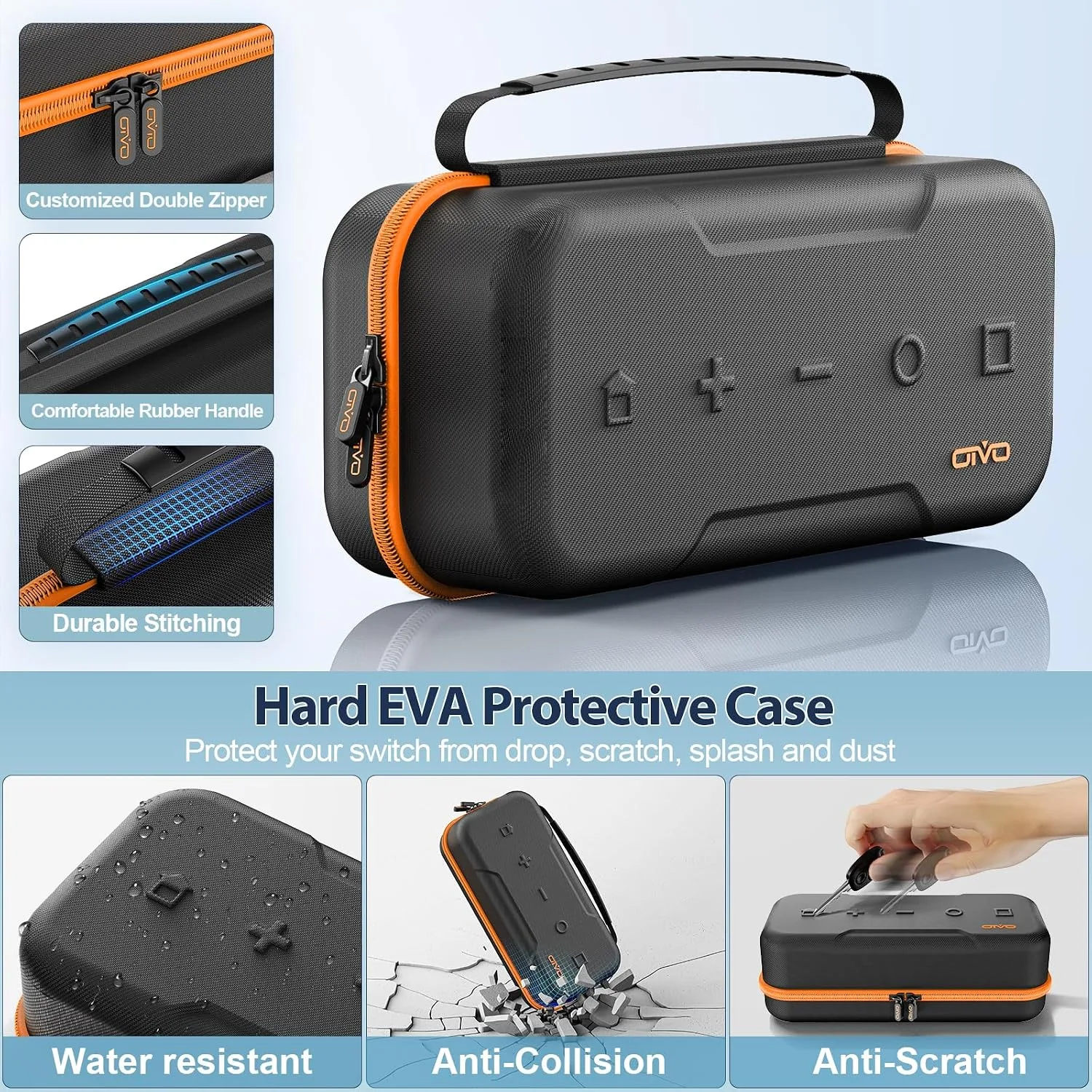 OIVO Switch OLED Carrying Case Compatible with Nintendo Switch & OLED, Portable Switch Travel Carry Case Fit for Joy-Con and Adapter, Hard Shell Protective Switch Pouch Bag with 20 Games, Orange