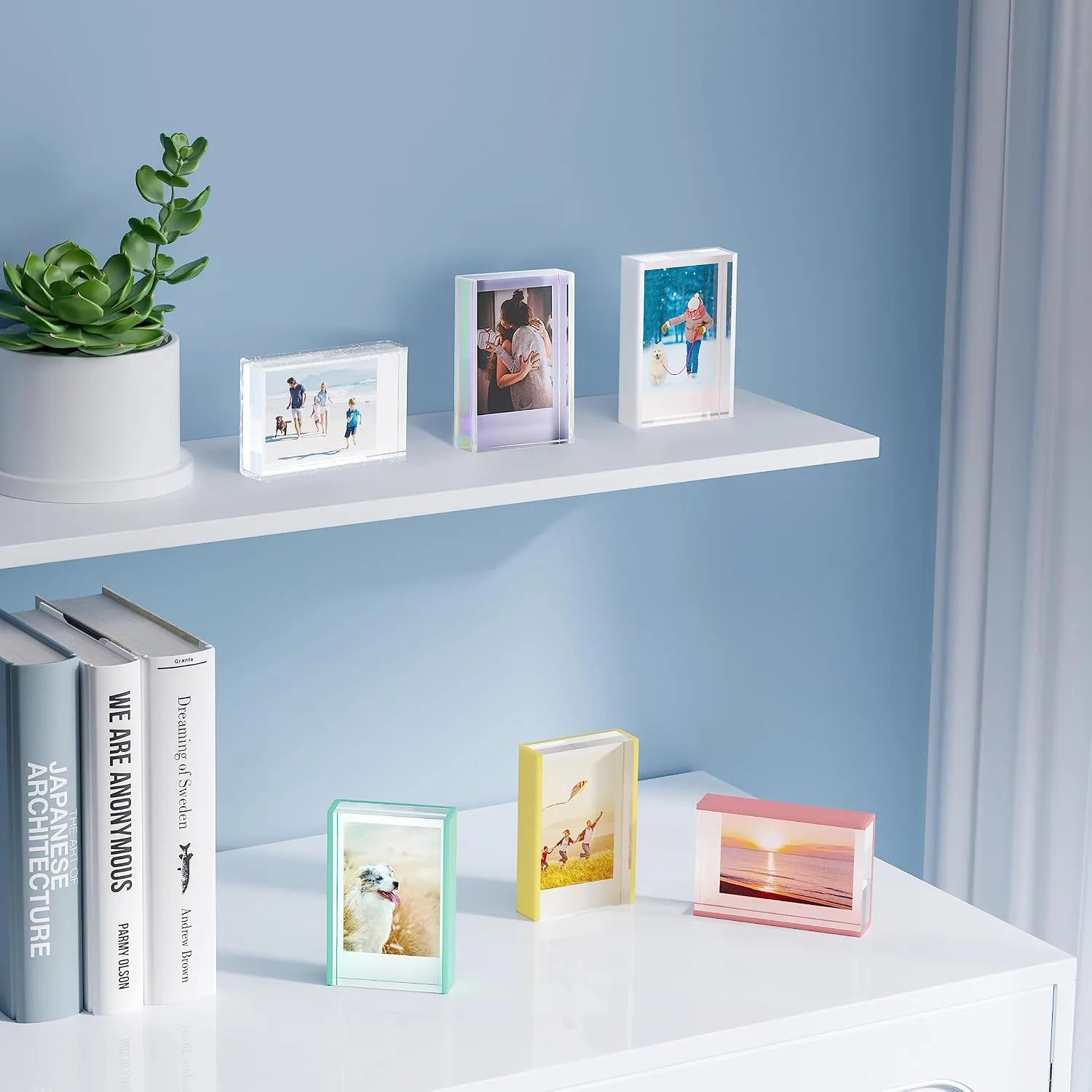 Instax Mini Picture Frames, 2x3 Small Photo Frame for Polaroid & Fujifilm Instax Mini Film, Cute Polaroid Picture Display Holder, Acrylic Little Photo Frames for Desktop Decor, Silver Glitter (3 Pack)