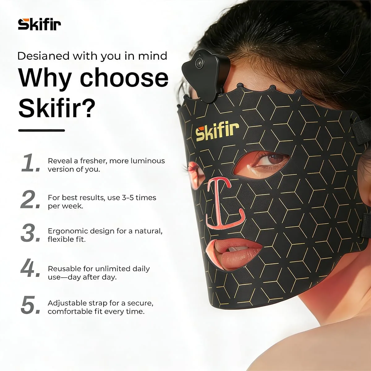 Wireless Photoelectric Beauty Red Light Mask Sustainable, Rechargeable and Ergonomic Design for Home & Travel (Black)