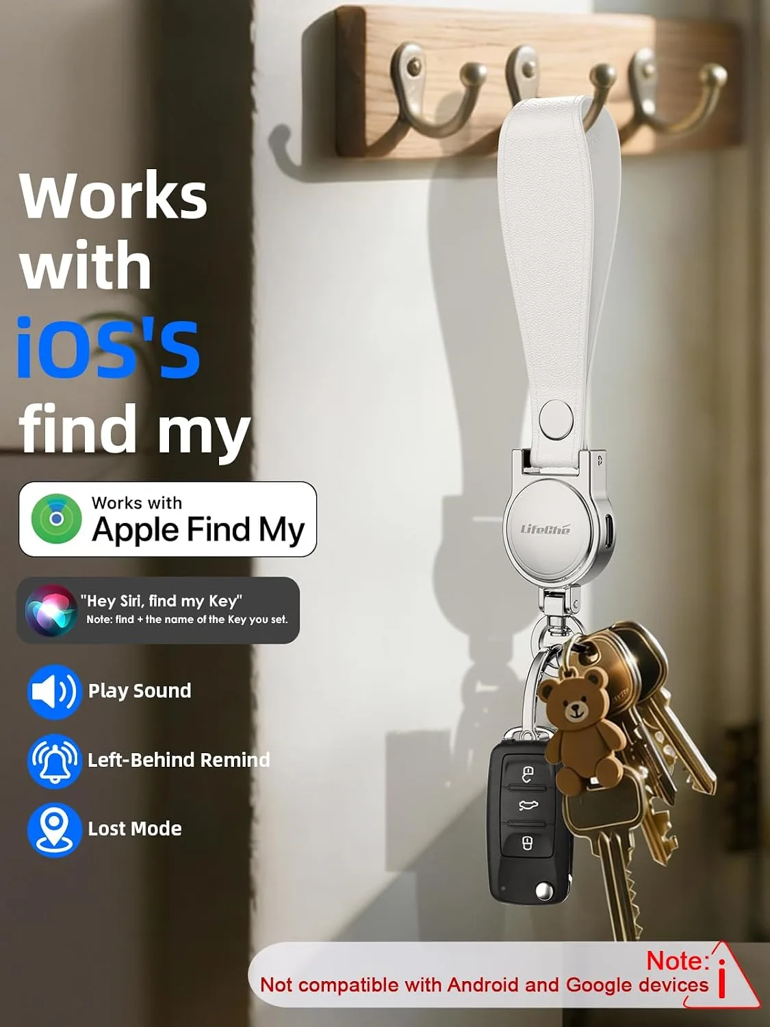 Find My Key Finder, Stainless Steel Keychain, Rechargeable Tracker