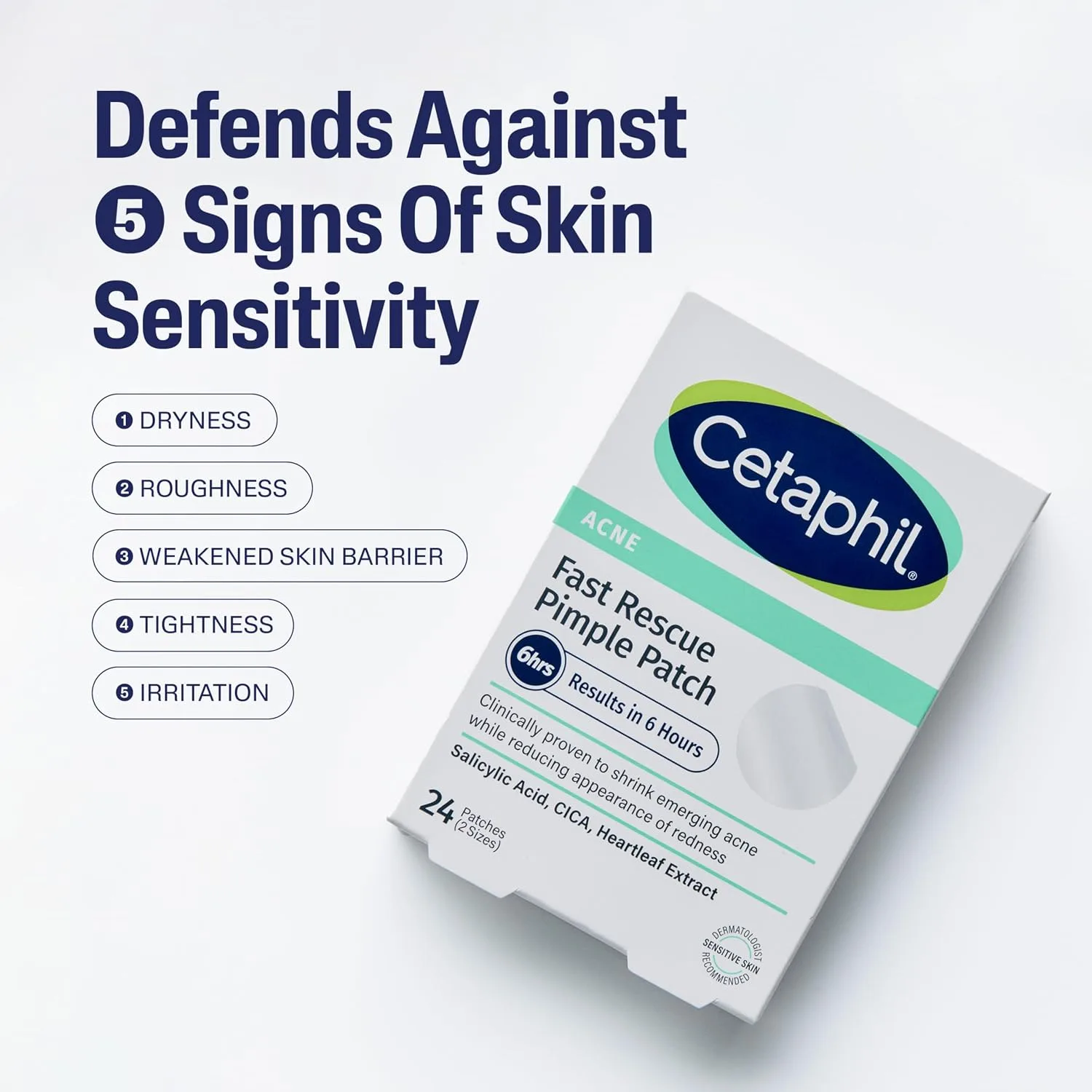 Cetaphil Acne Patches Salicylic Acid & CICA, Sensitive Skin Care, 24ct