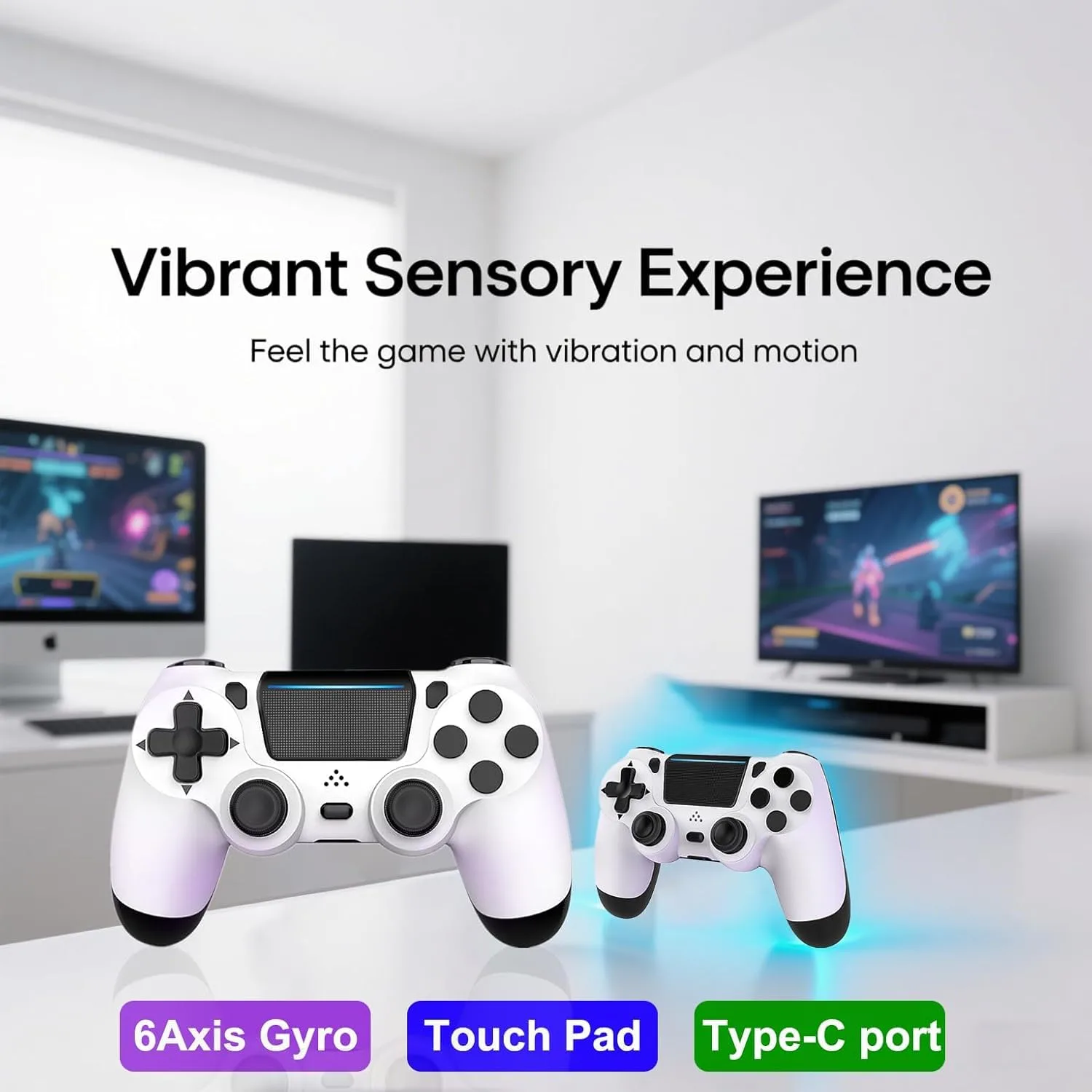 MOVONE Wireless Controller Dual Vibration Game Joystick Controller for Ps4 Controller/Slim/Pro,Compatible with PS4 Console (black)