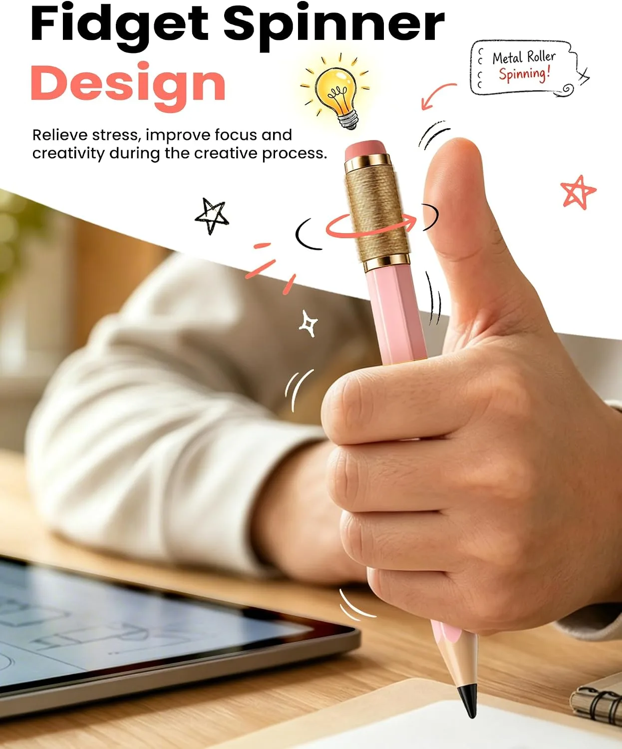 OMOTON Stylus Pen for iPad 2018-2026, SP02 Pencil with Fidget Spinner
