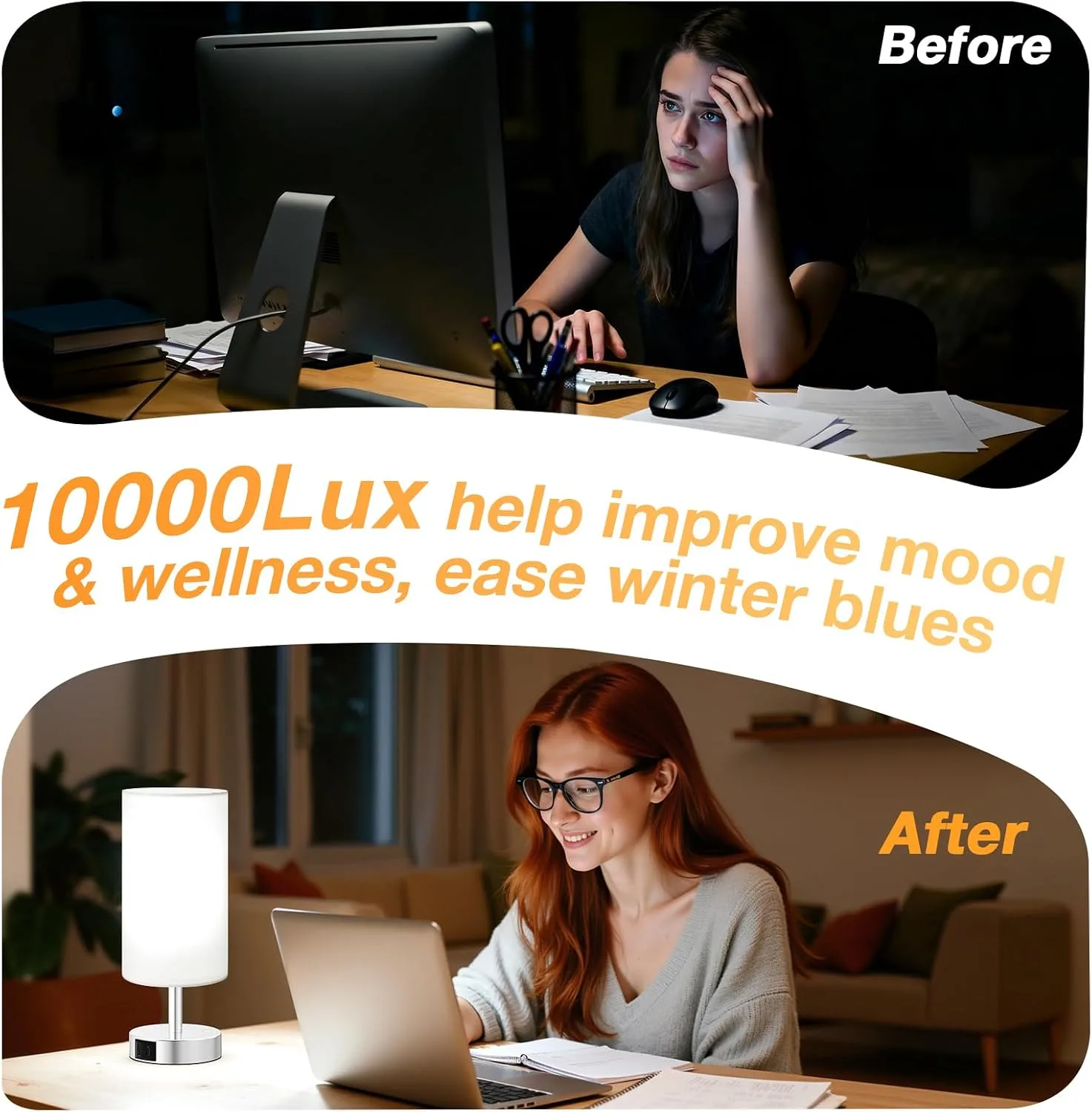 Light Therapy Lamp 10000 Lux, Sun Lamp with Remote, 3 Color Temperature & Stepless Dimming, White Happy Sunlight Lamp, Daylight Lamp for Home, Office, Decoration Use As Lift Mood, Happy Life