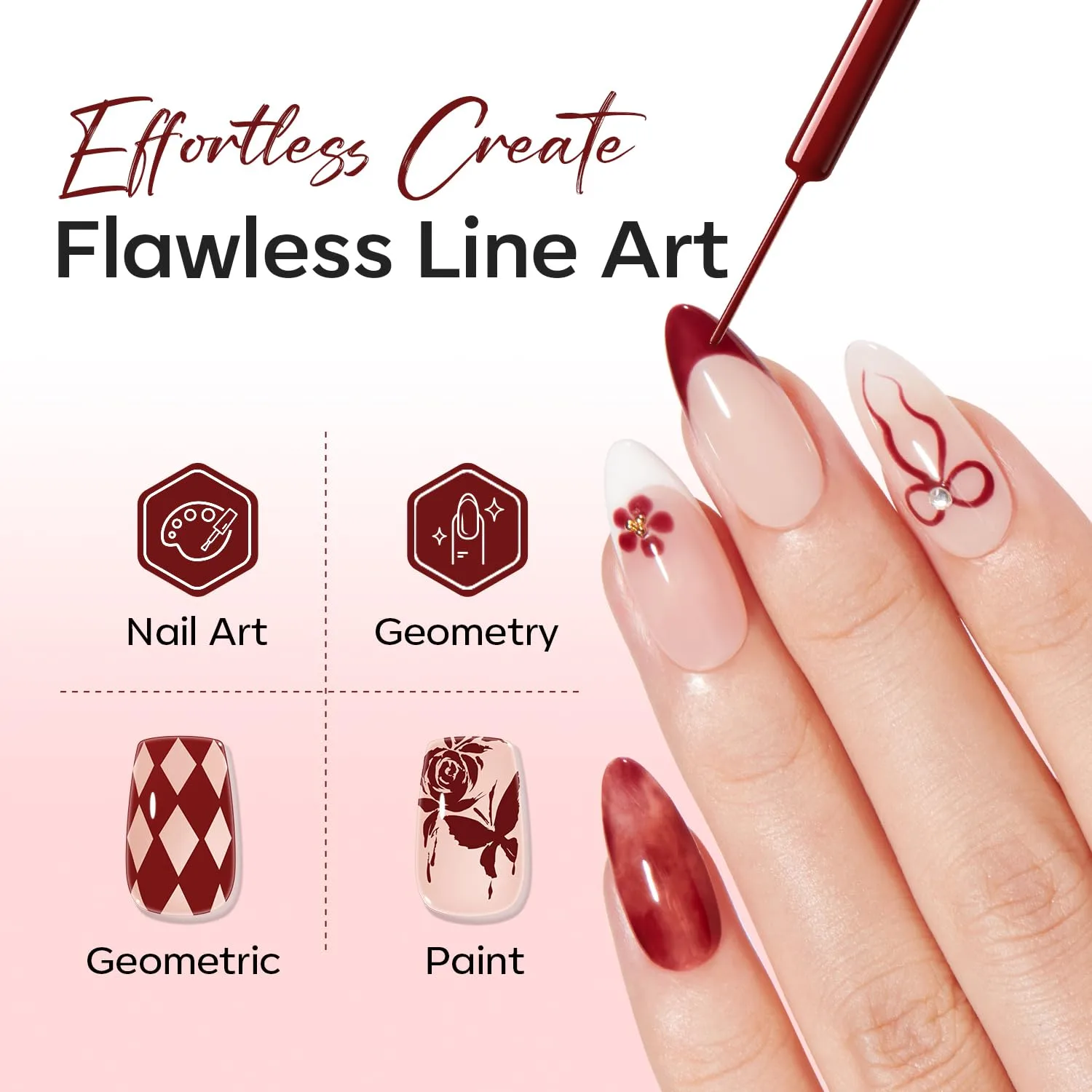 modelones Burgundy French Tip Liner Gel Polish 15ml Nail Art Detail Brush