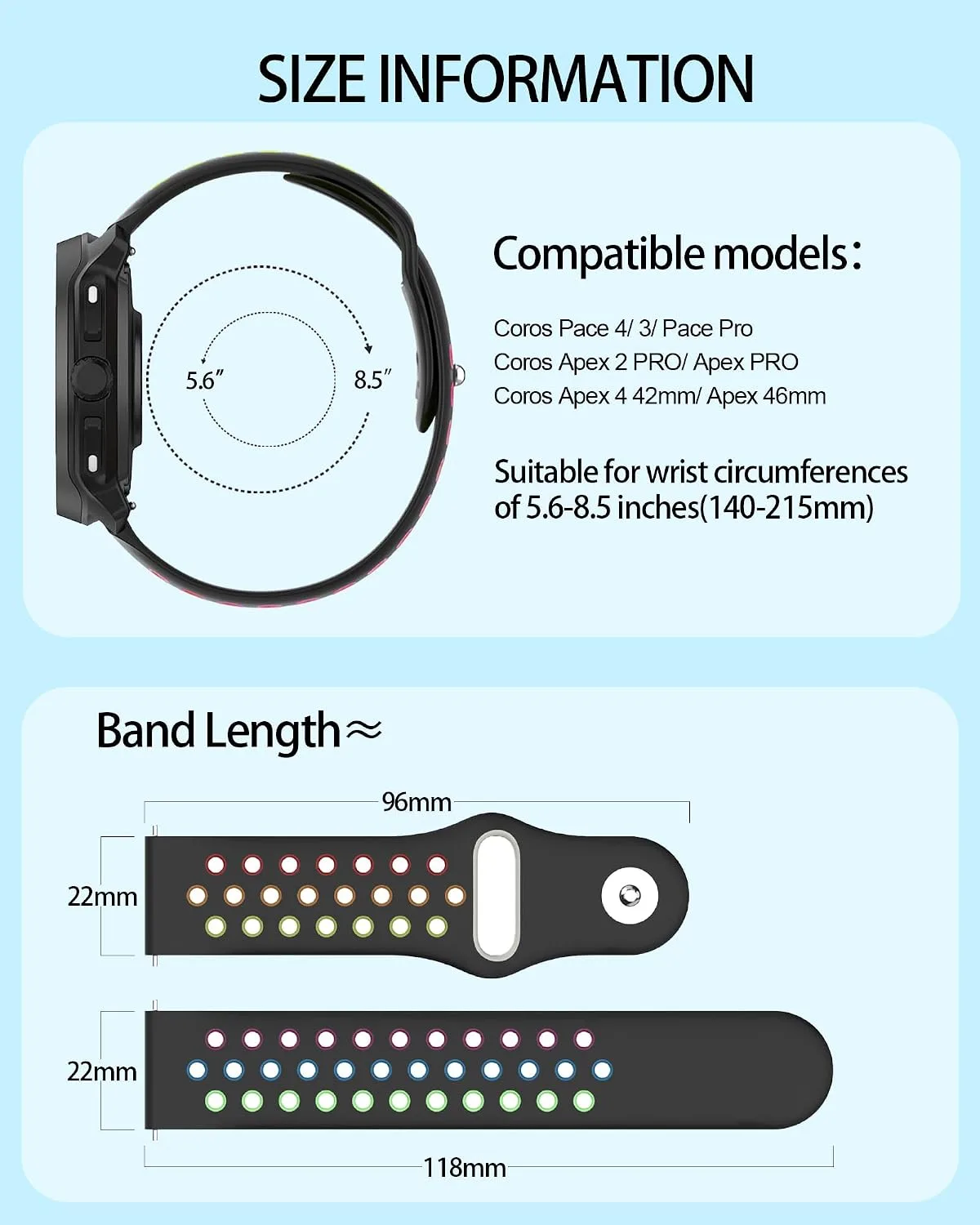 NovNov 22mm Watch Bands for COROS Pace 4/3/Pace Pro/Apex 2 PRO/Apex 4 42mm