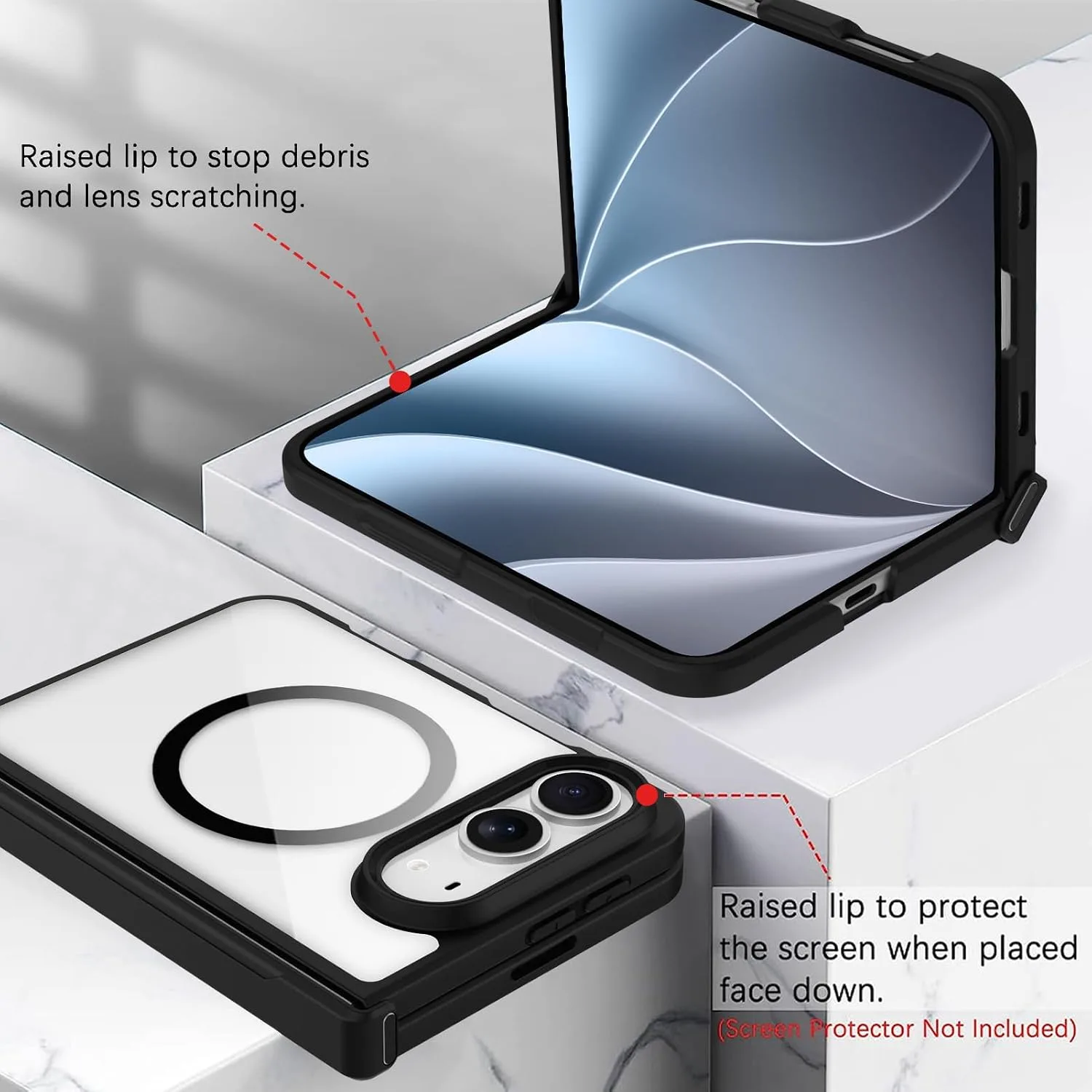 tharlet Magnetic Case Fit for iPhone Duo, Anti Yellowing, Clear Black