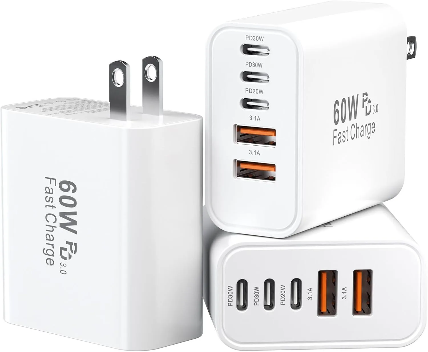 USB C Fast Charger Blocks, 60W iPhone USB Type C Wall Charging Power Blocks