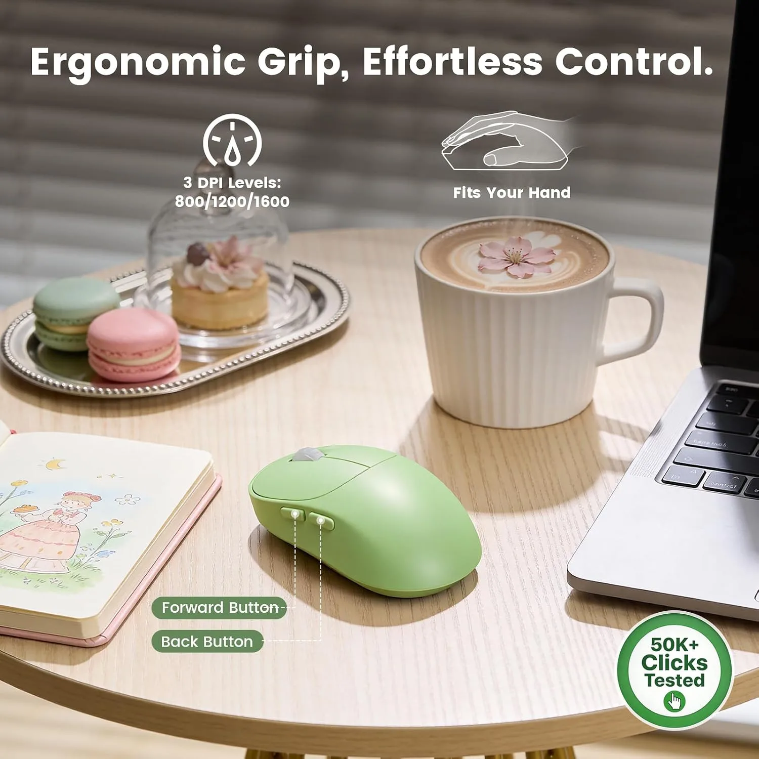 Wireless Keyboard and Mouse Combo, Magnetic Soft-Touch Wrist Rest, Round Keycaps, Full-Size Retro Typewriter Keyboard, 2-Stage Tilt Legs, Auto Sleep, 2.4GHz Cordless for Windows PC (Green Ombre)