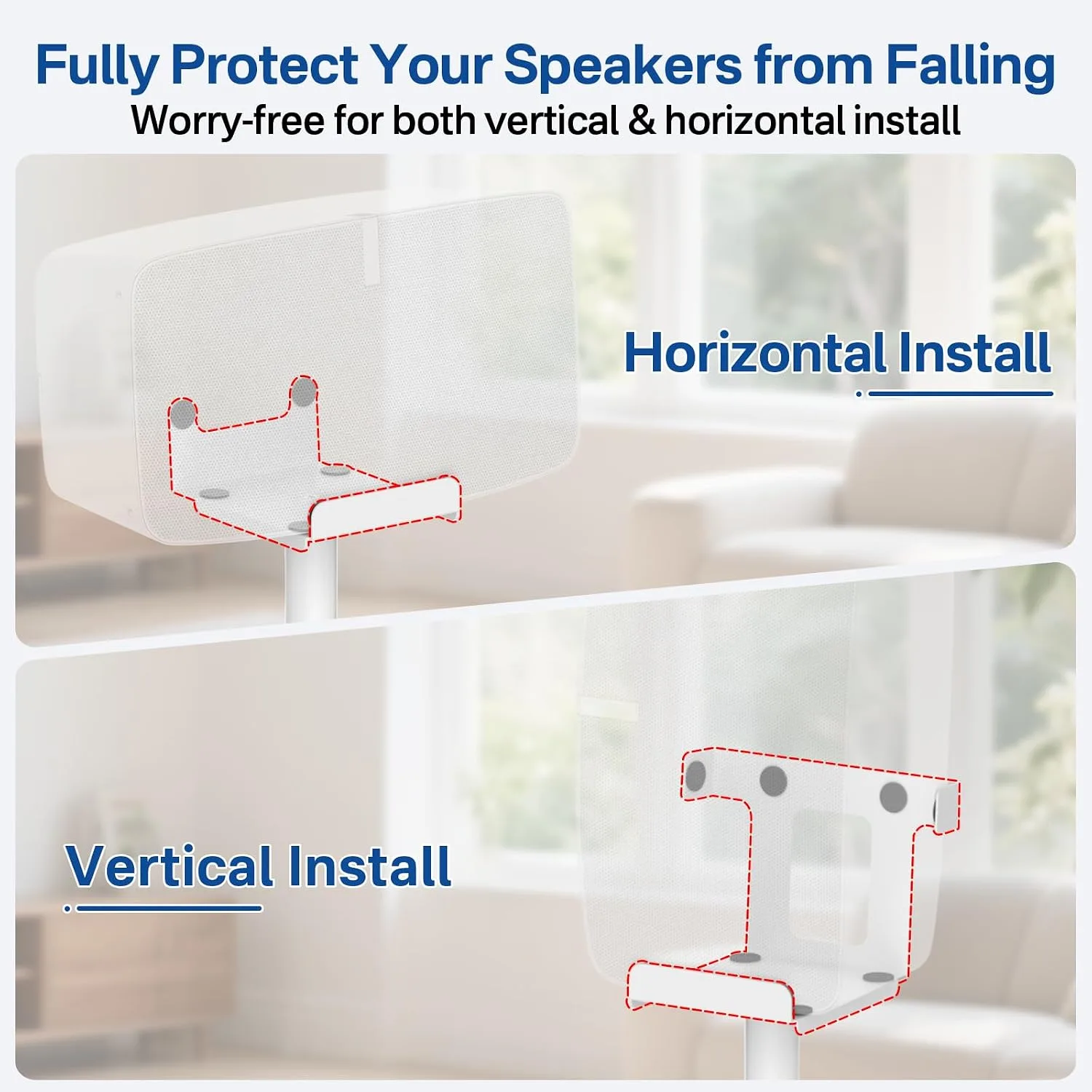 Height Adjustable Floor Speaker Stand for Sonos Five & Play:5, Vertical or Horizontal Placement, Metal Sonos 5 Speaker Stand with Cable Management (White, 1 Pack)