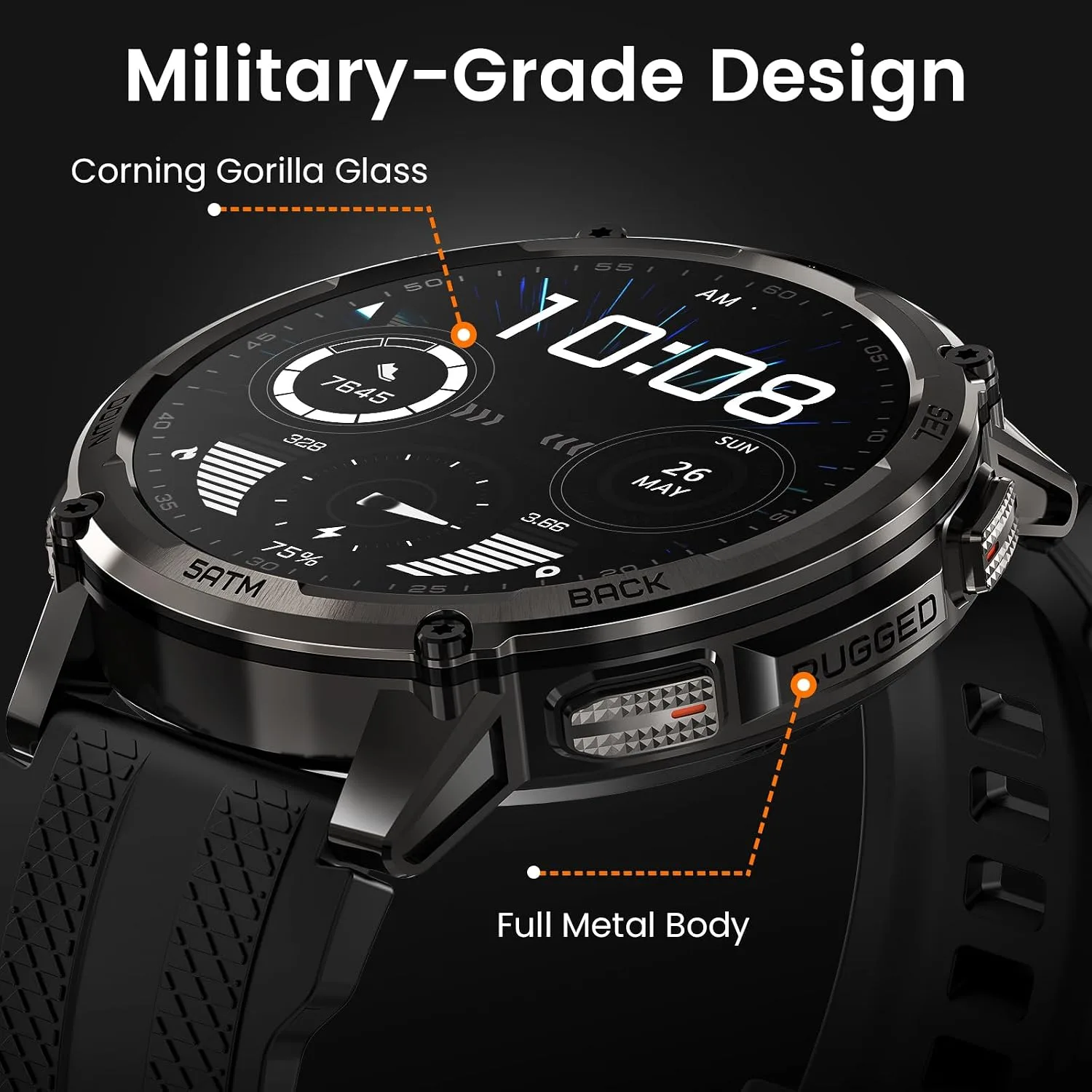 KOSPET Tank T4C Smart Watch with GPS, 5ATM/IP69K Waterproof, LED Flashlight