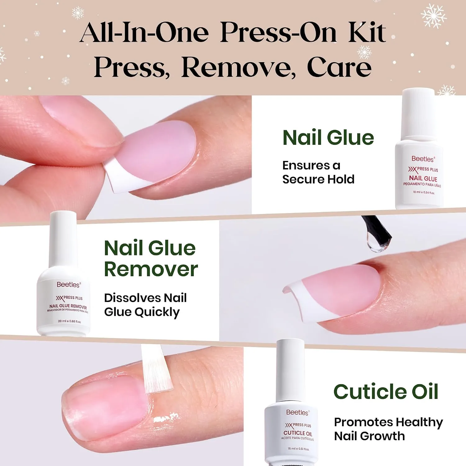 Beetles Red French Tip Nails - 5 Colors Press On Nails Short Square