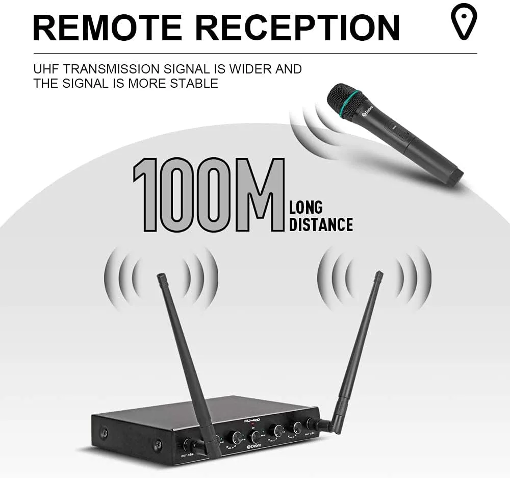 D Debra Audio AU400 Pro UHF 4 Channel Wireless Microphone System