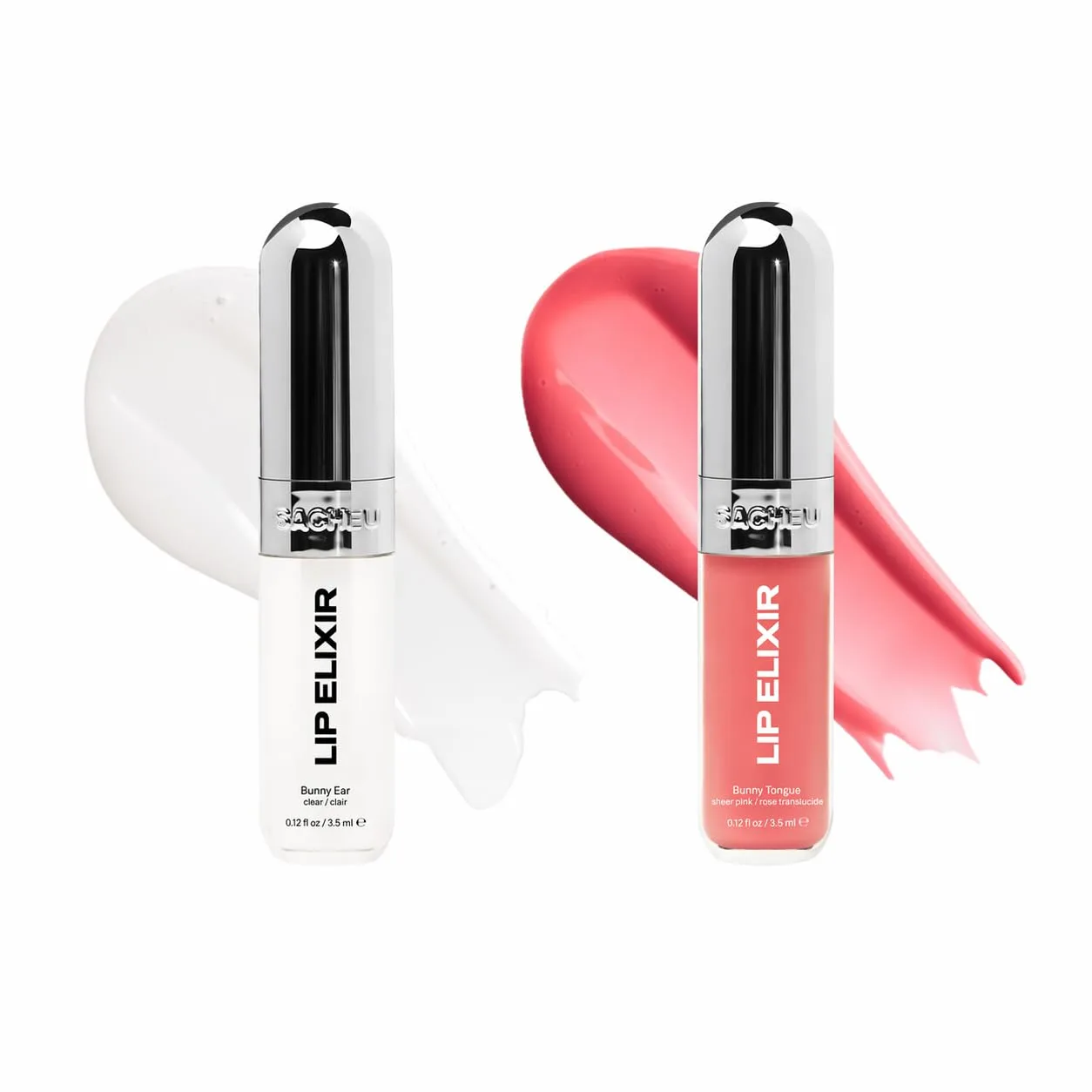 Sacheu Lip Elixir Hydrating Lip Gloss, High-Shine, Clear & Sheer Pink