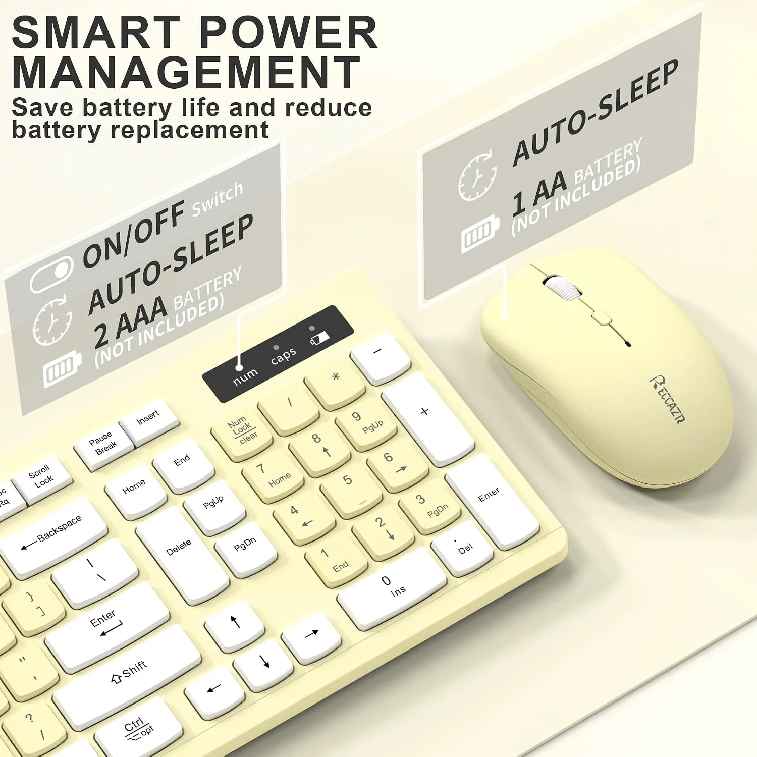 Wireless Keyboard and Mouse Combo Silent for Office and Home(Canary Yellow)