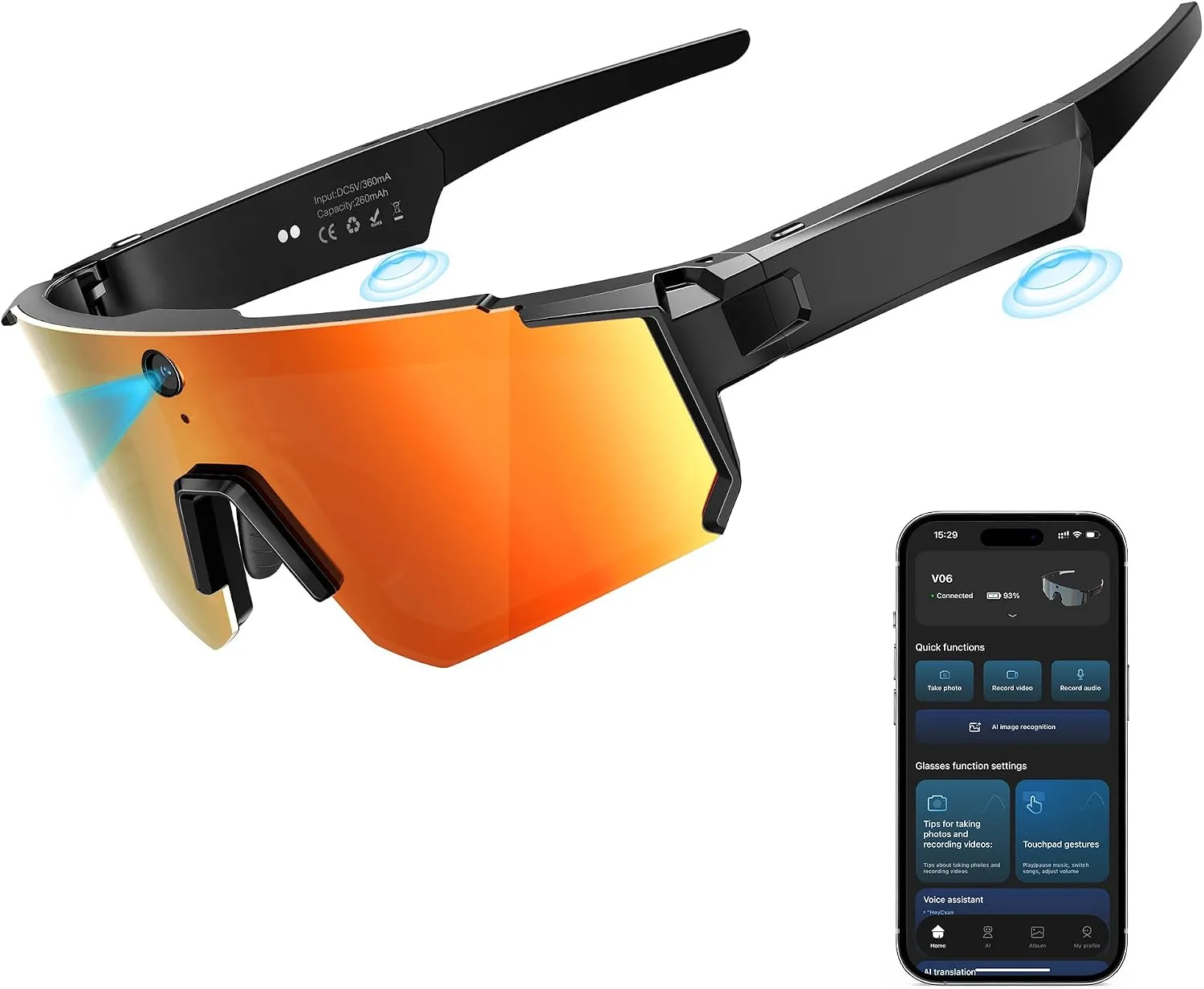 AI Ultra Pro Smart Glasses: 4K Wearable Camera with 6-Axis EIS Stabilization, ChatGPT-4o Voice Assistant, IP66 Waterproof Sport Sunglasses, Dual-Mic ENC Noise Cancelling Obsidian Crimson Ice