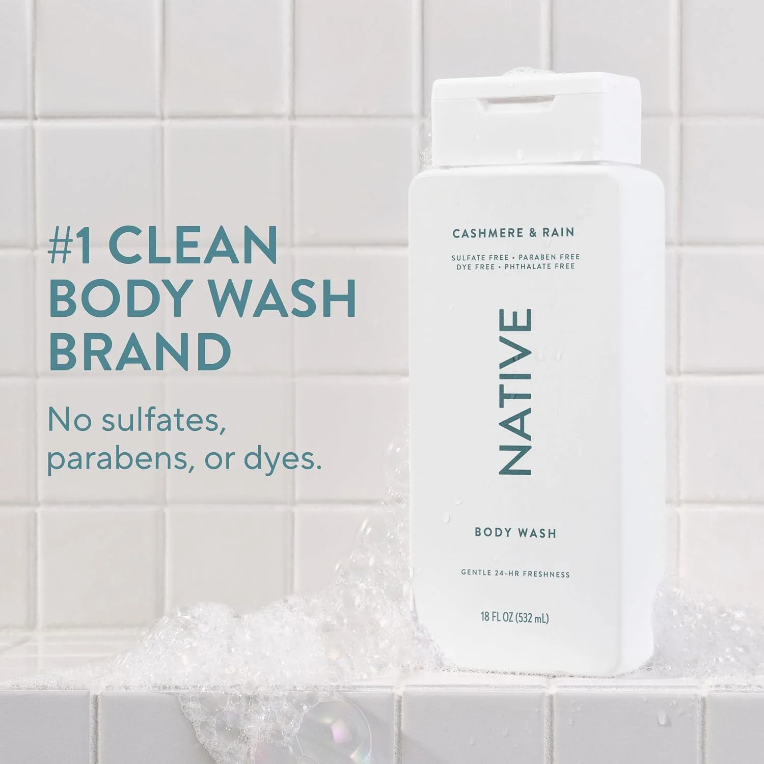 Native Clean Body Wash for Women & Men, Cashmere & Rain Scent, 18 fl oz