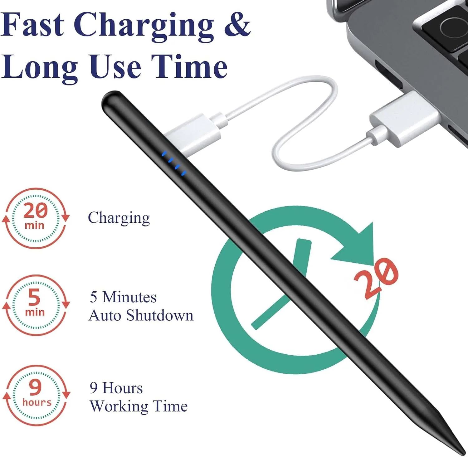Kenkor Stylus Pen for iPad 2018-2026, 20Mins Fast Charge for Apple Pencil