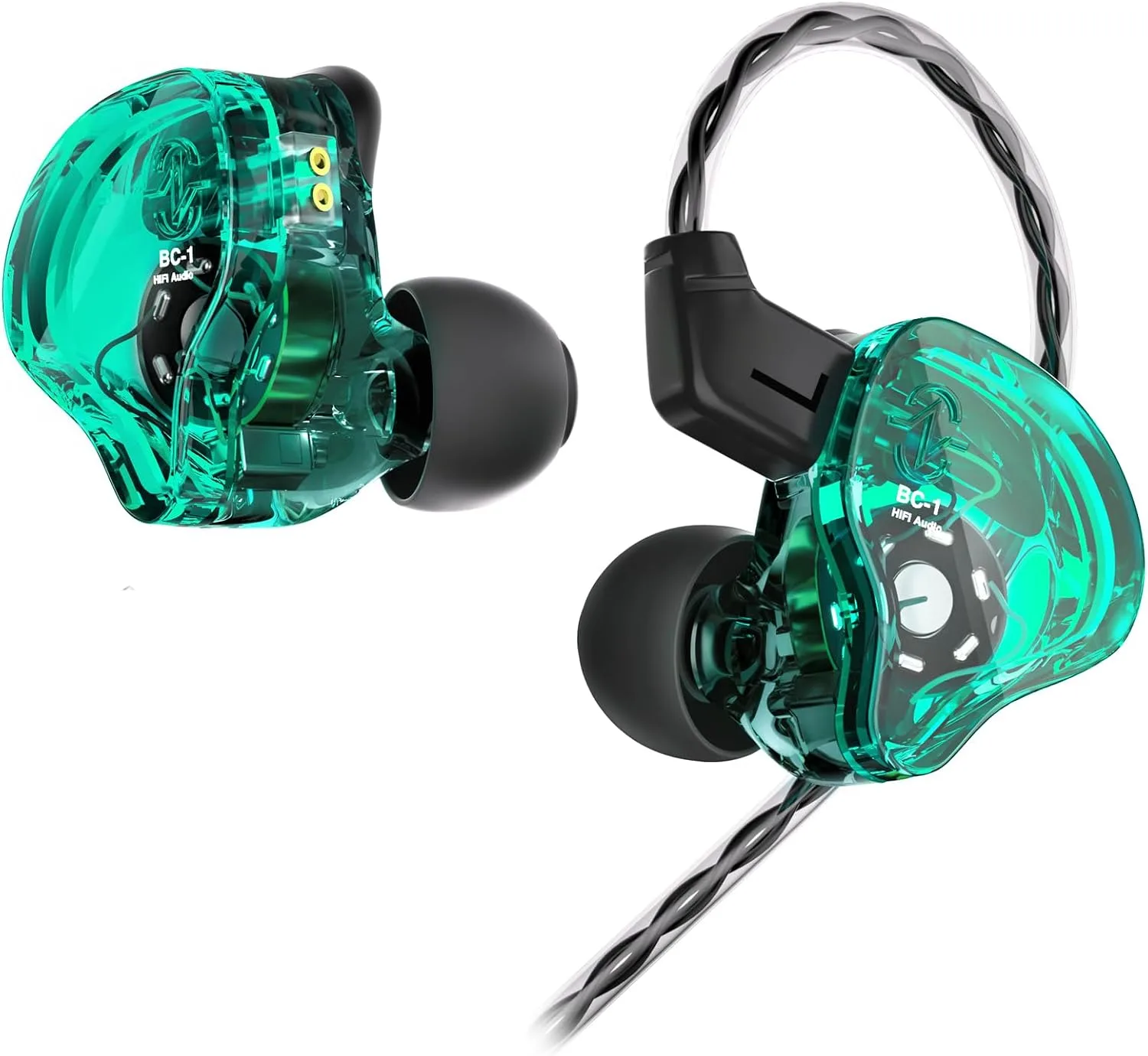 YINYOO CCZ Melody in Ear Monitors Earphones Headphones Wired Earbuds Without Microphone IEM HiFi Bass with 1DD 1BA, Ear fins, 4N OFC Cable for Musicians, Singer, on Stage, Studio (Green, Without mic)