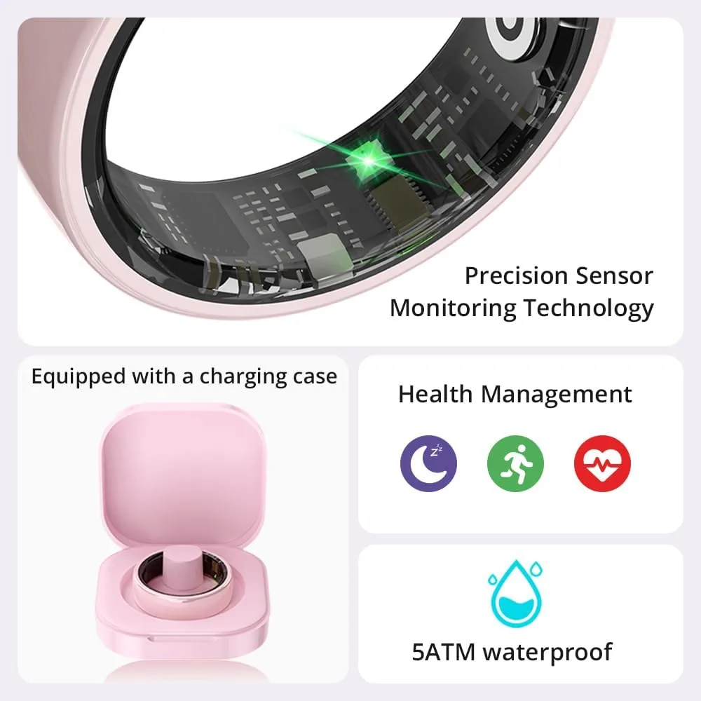 Smart Ring for Women, Health Tracker & 5ATM, COLMI R02. (Pink Ceramic, 8#)
