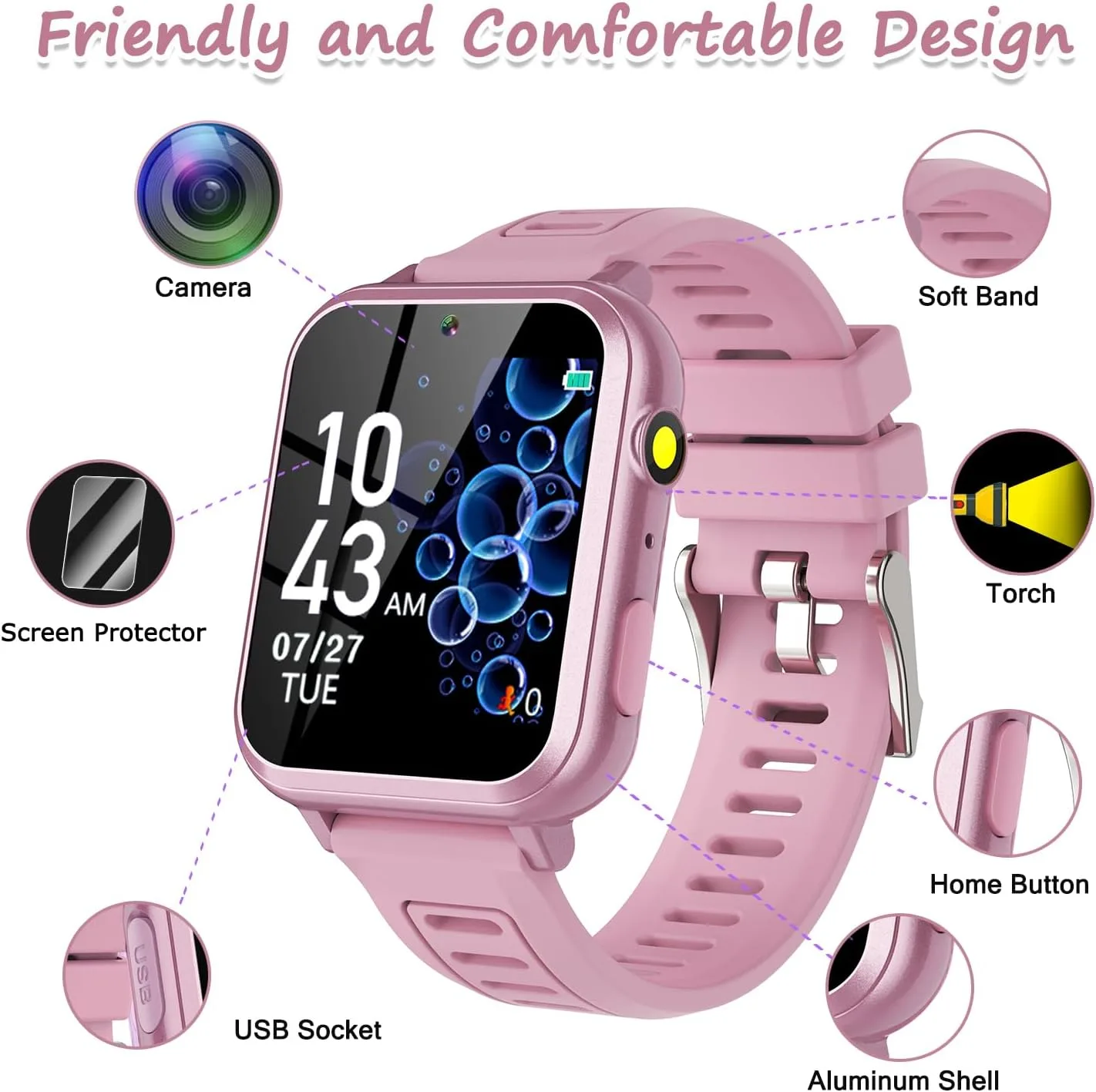 Smart Watch for Kids with 39 Games HD Touch Touchscreen Alarm Clock Camera