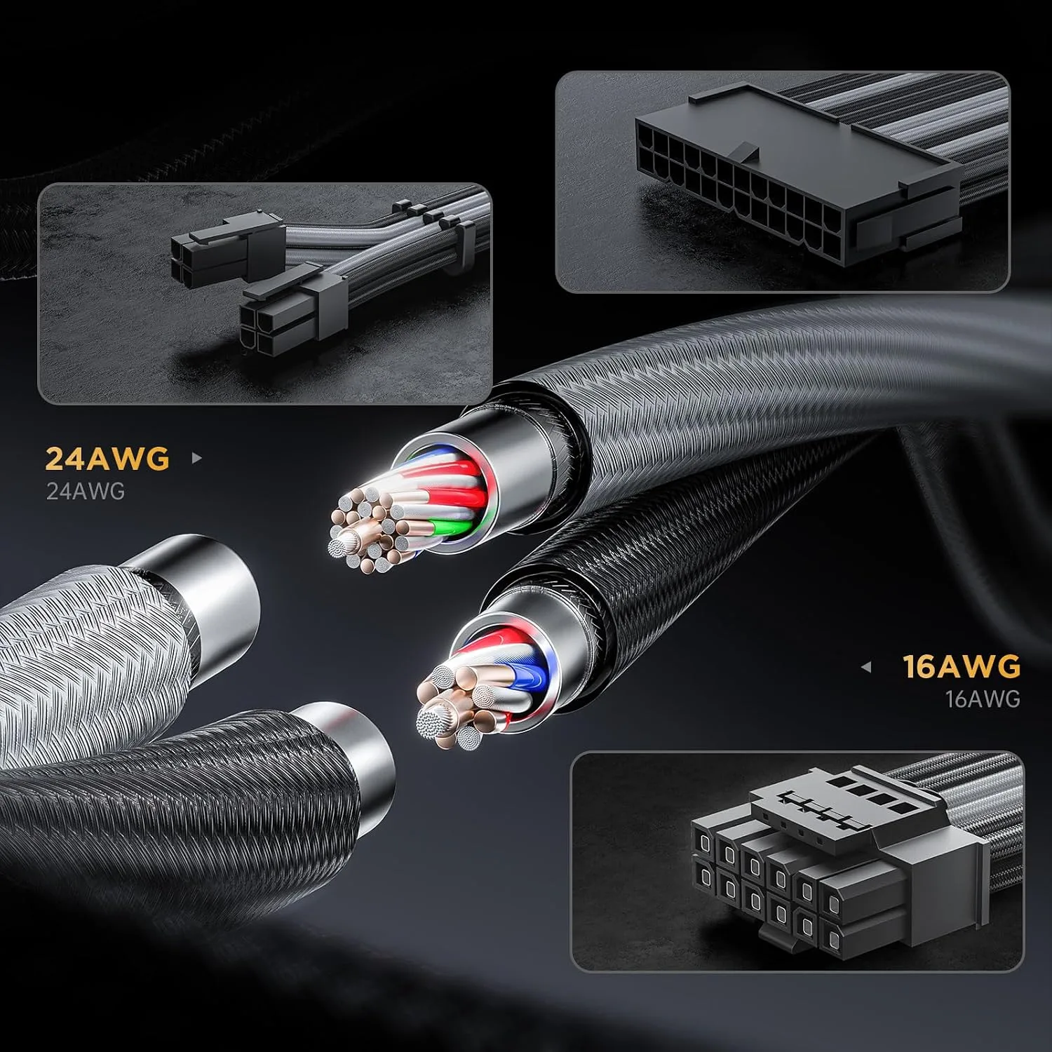 AsiaHorse 12VHPWR Cable Extension Kit, 16AWG Pcie 5.0 PSU Cable Extension Kit Soft Braided Power Supply Cable Extension, 24pin ATX /4+4pin EPS /12+4pin 30CM Length with Cable Combs