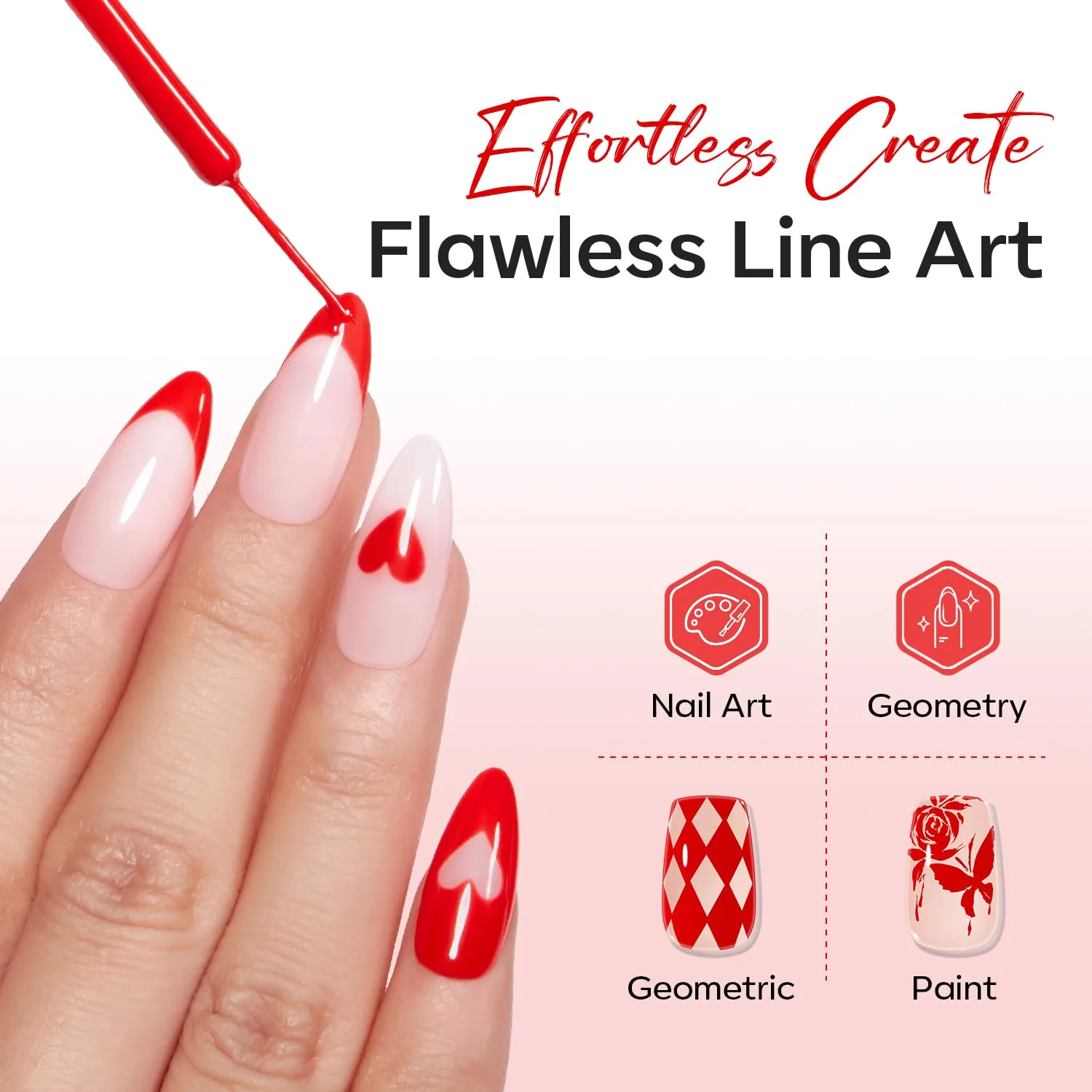 modelones Red French Tip Liner Gel Polish 15ml Built-in Fine Brush