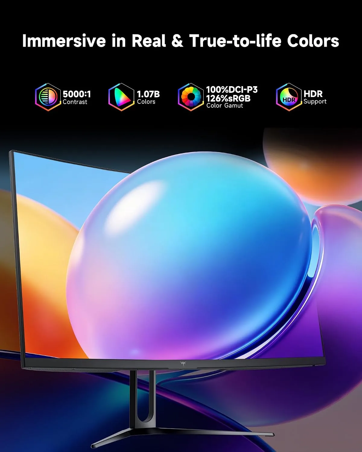 KTC 32 Inch Curved Gaming Monitor, QHD 180Hz Monitos 1440P oc 185Hz, H32S5
