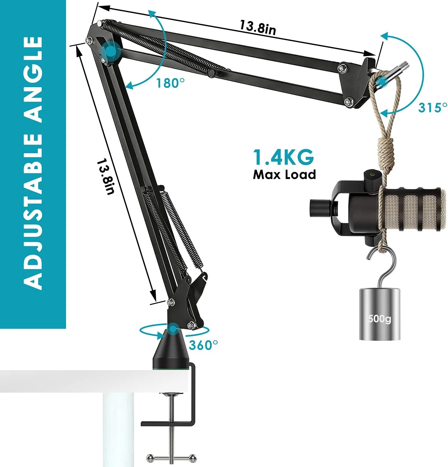 YOUSHARES Rode Podmic Stand with Pop Filter - Microphone Boom Arm with Foam Windscreen Improve Recording Quality