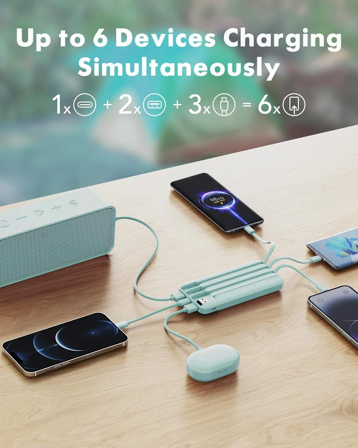 charmast 10000mAh Power Bank Portable Charger with 4 Built-in Cables