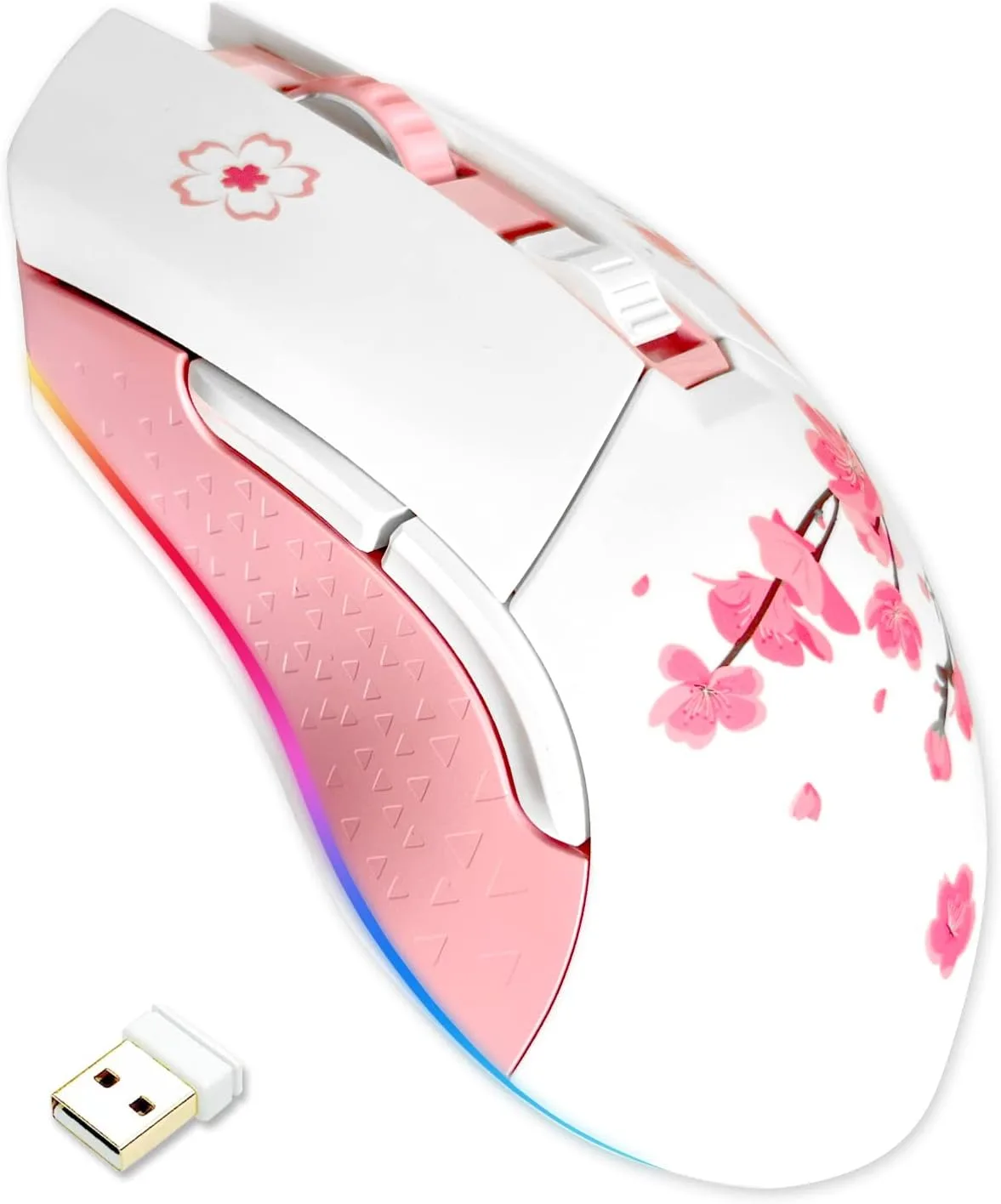 Mouse Gamer Dareu Sakura Pink Dual Mode Inalámbrico y Cableado 10K DPI 6 Botones Programables RGB