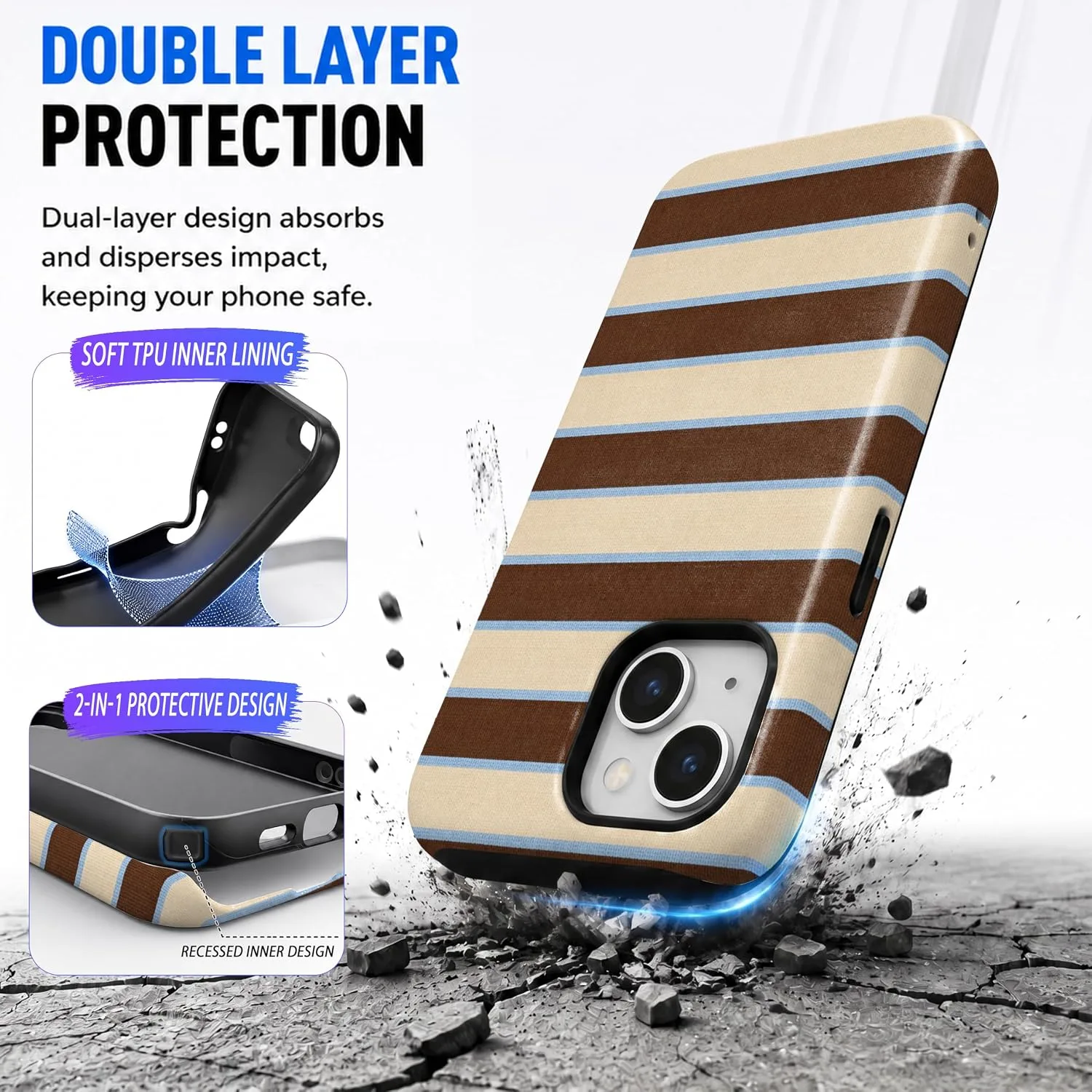 Magnetic for iPhone 15 Brown Horizontal Striped Phone Case Stripes