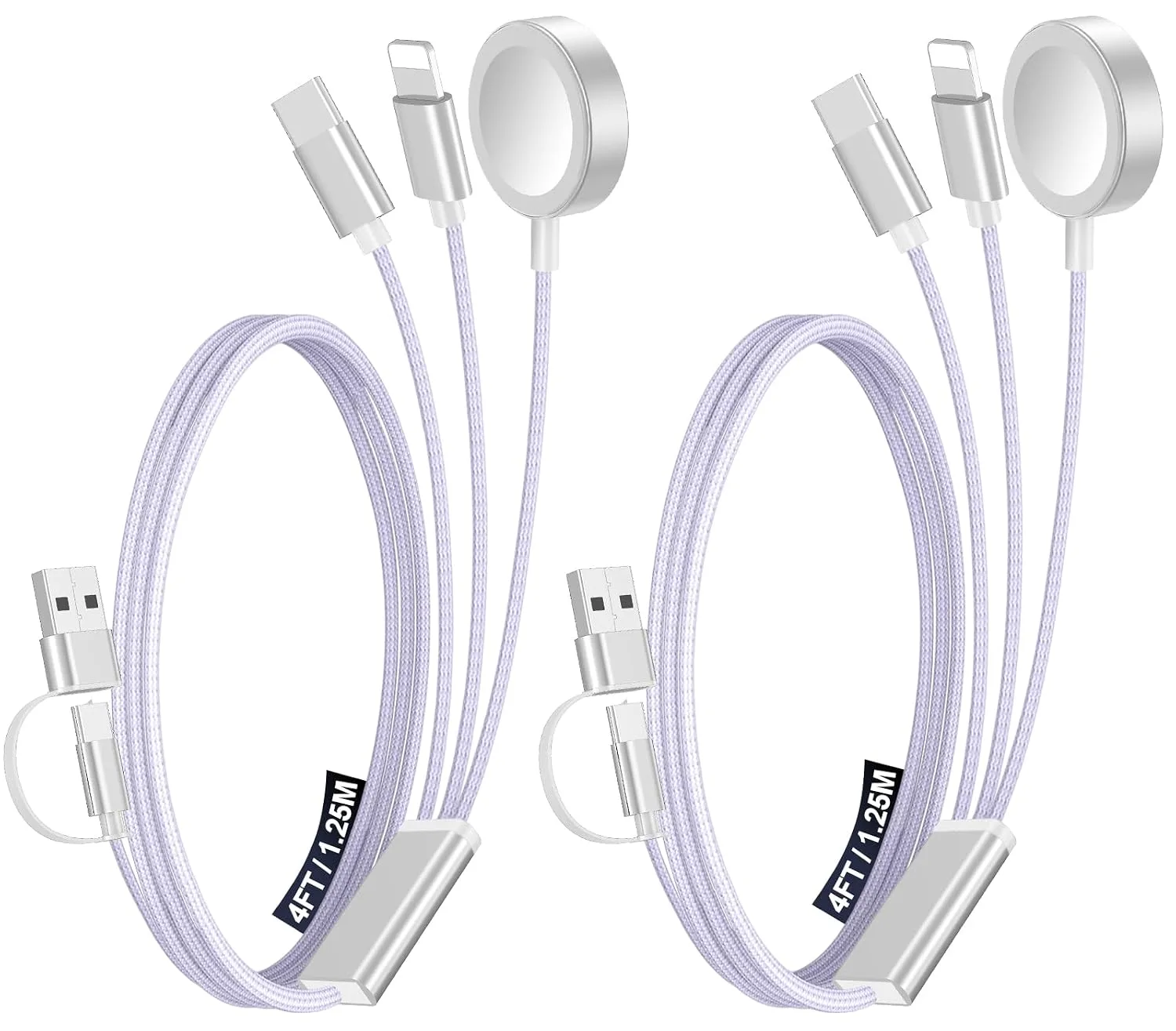 2Pack Travel Essentials for Apple Watch Charger,3-in-2 Multi Charging Cable