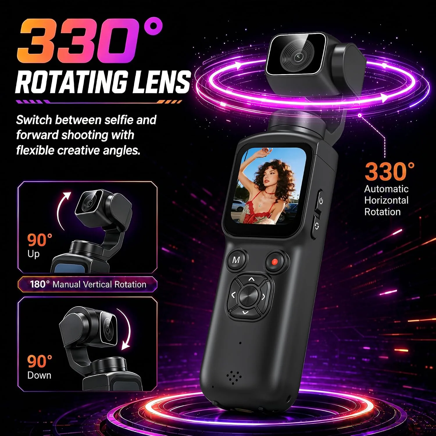 4K Vlogging Camera 330°Rotating Lens Digital Pocket Cameras for YouTube