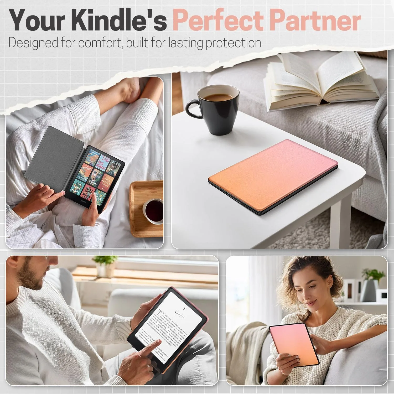 TNP Kindle Paperwhite 12th Gen Case, Colorsoft 7-Inch Cover, Pink Orange