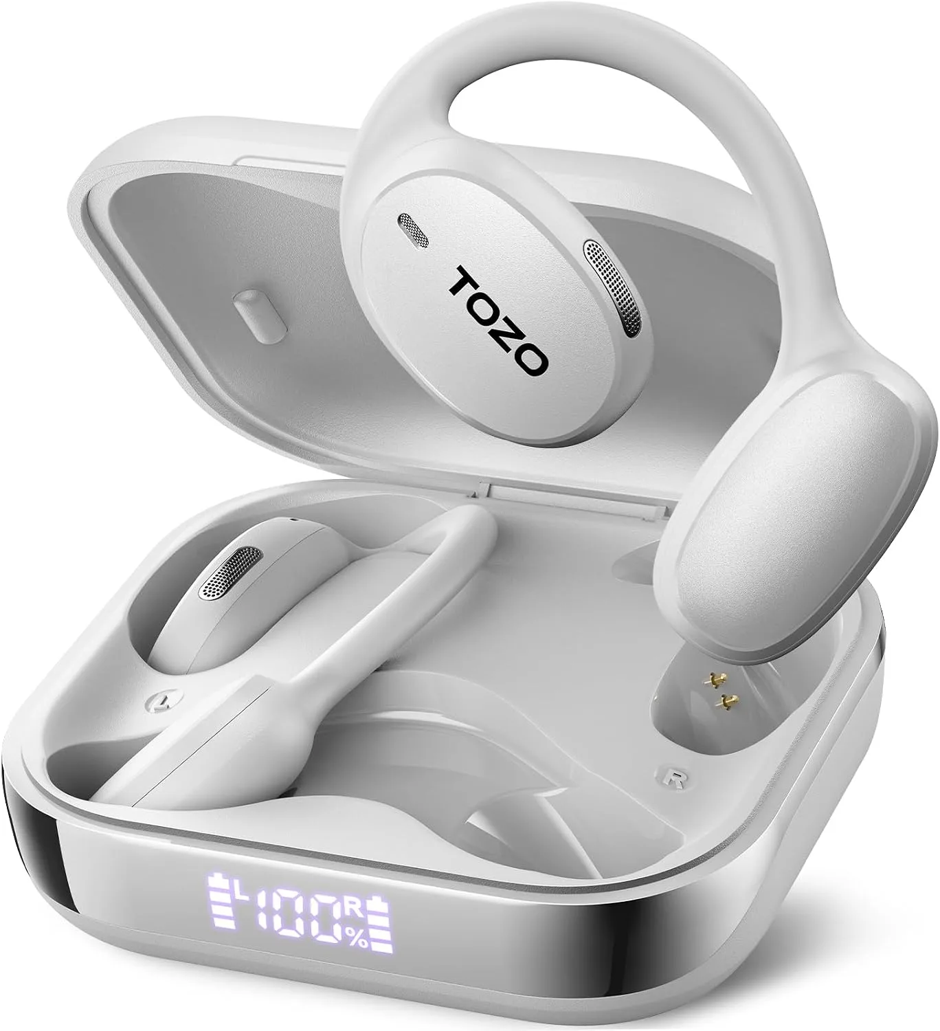 TOZO Real-Time AI Translation Earbuds, 80H Playtime Translator Ear Buds, Digital Display, AI Clear Calls, Comfortable Wear Open Ear Earbuds, AI Bluetooth Headphone for Travel Meeting Learning, Blue