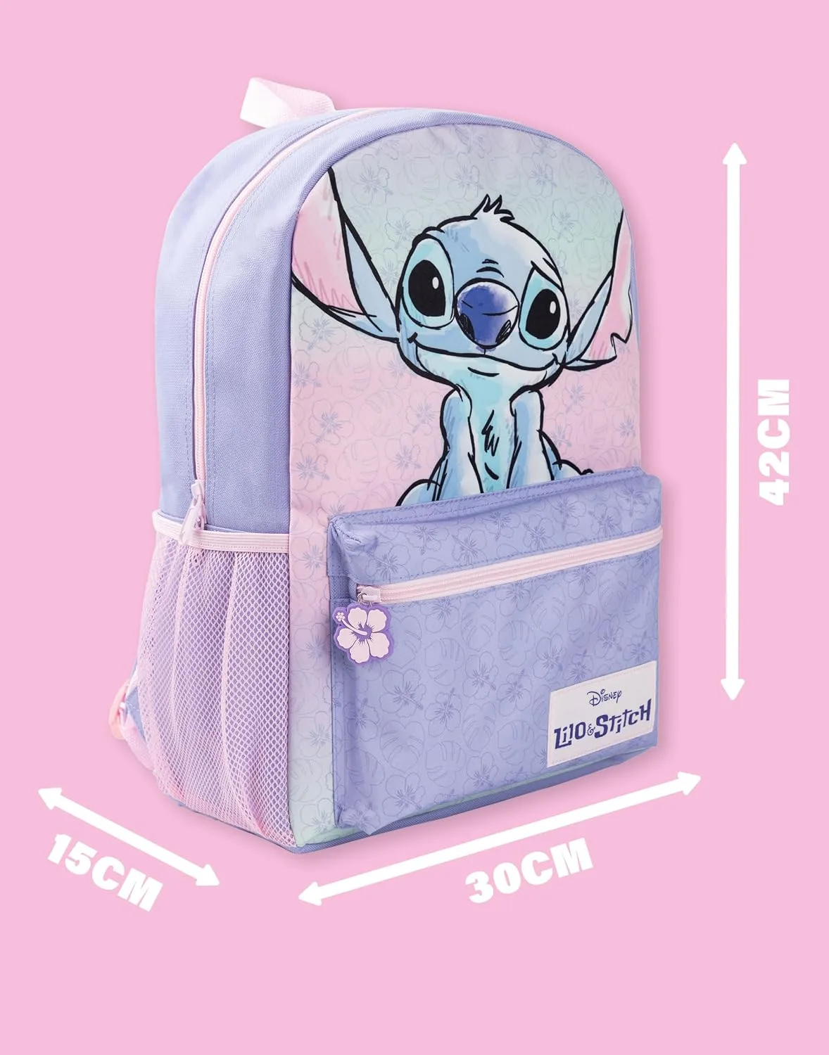 Disney Lilo & Stitch Girls Purple Pink Backpack Rucksack Adjustable Straps Durable Polyester School Bag Kids Sports Luggage