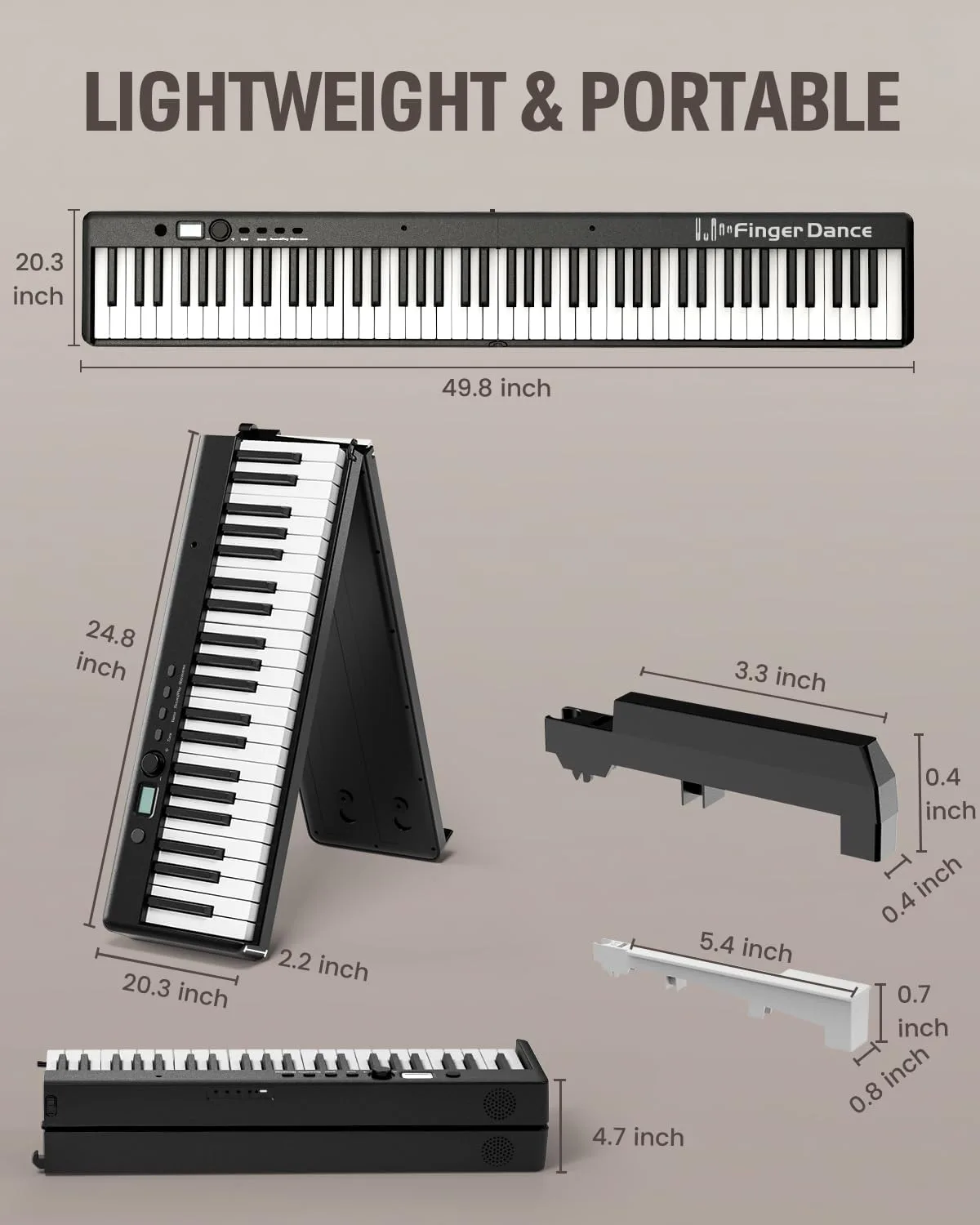 Finger Dance Folding Piano Keyboard 88 Keys, Portable Electric Keyboard with Bluetooth MIDI, Full Size Digital Piano, Wood Grain, Semi-Weighted, Touch Sensitive, with Storage Bag for Beginner