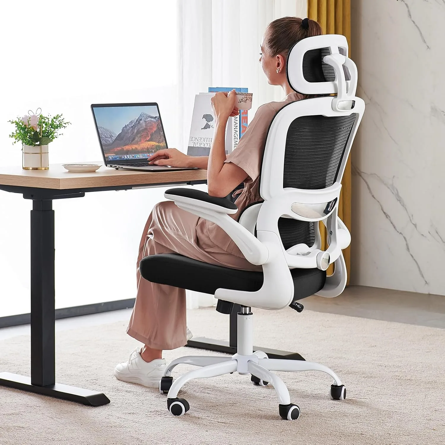TRALT Office Chair Ergonomic Desk Chair with Lumbar Support Black White, 1