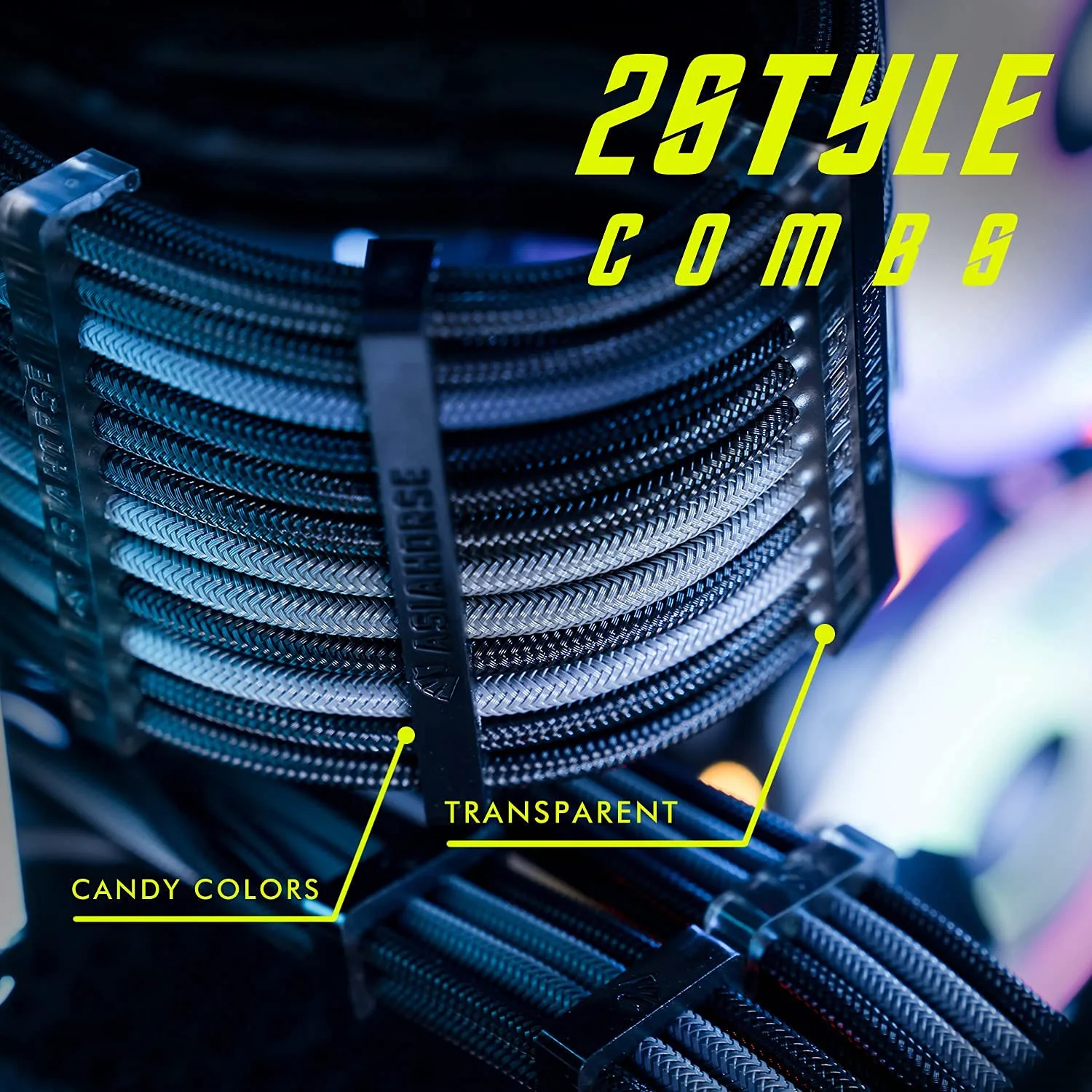 AsiaHorse Upgraded 16AWG PSU Cable Extension Sleeved Custom Mod GPU PC Power Supply Soft Braided Cables with Two Color Comb Kit 24P/8P to 6+2P/8P to 4+4P 30CM