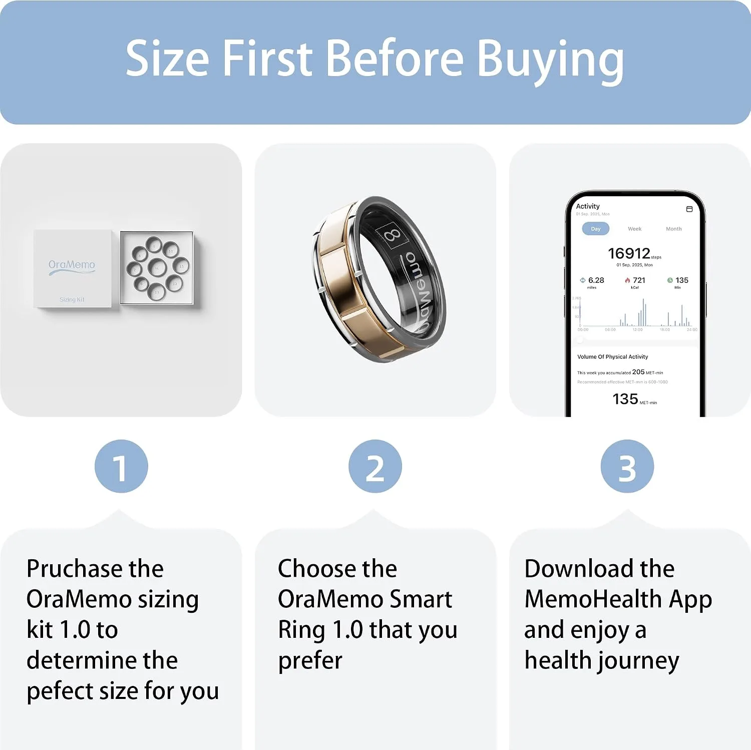 Smart Ring 1.0,Titanium Fitness Tracker for Men/Women, Matte Gold 7