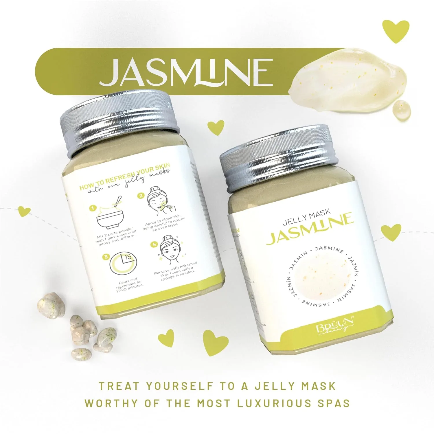 BRÜUN Peel-Off Jazmine Jelly Mask for Face Care – A 23 fl oz Rubber Mask Jar for 30 to 35 Treatments – A Skin Care Moisturizing Gel Mask of Spa Set for Men, Women and Adults