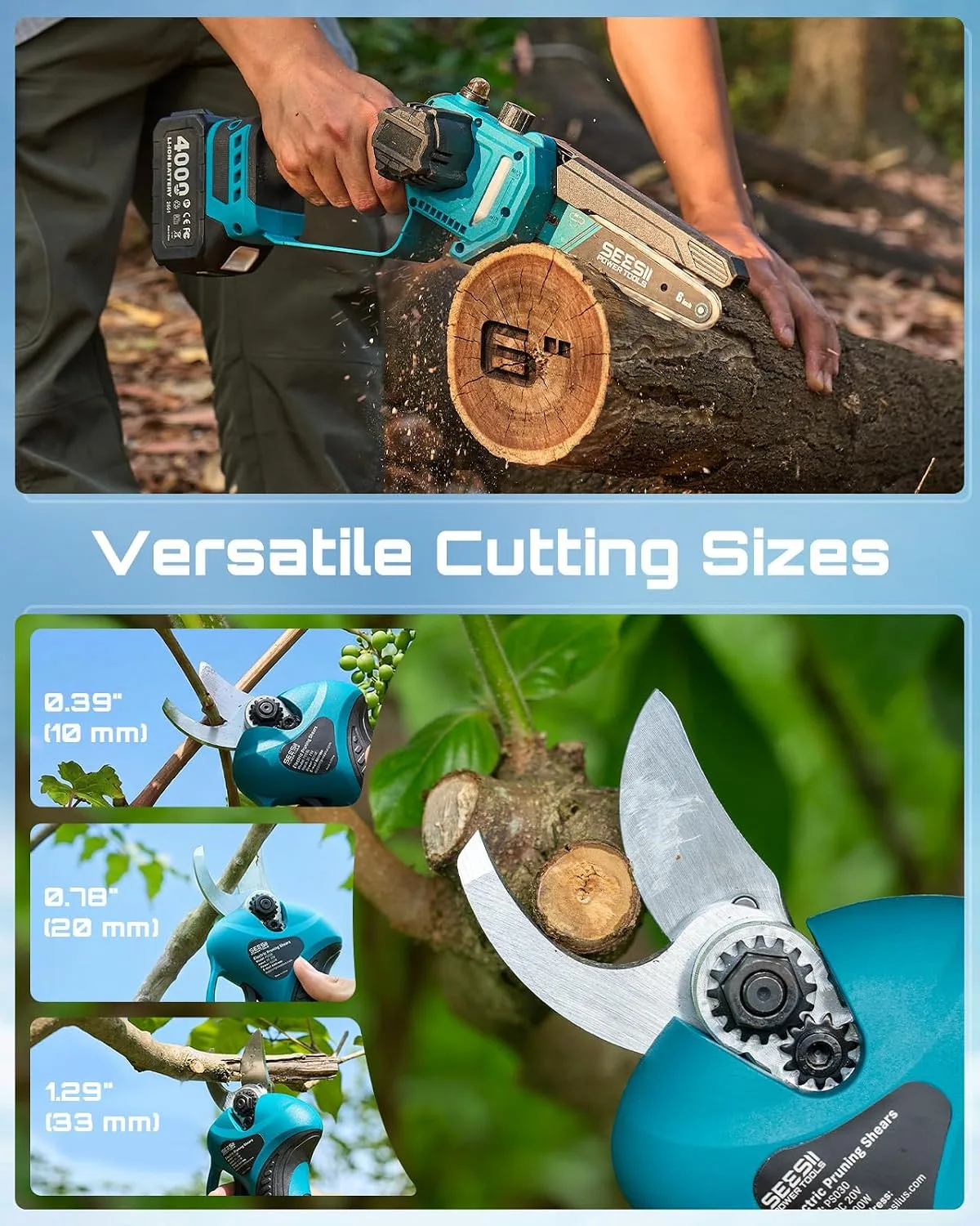 SEESII 4-in-1 Pole Saw & Pruning Shears Combo Kit with Brushless Motor