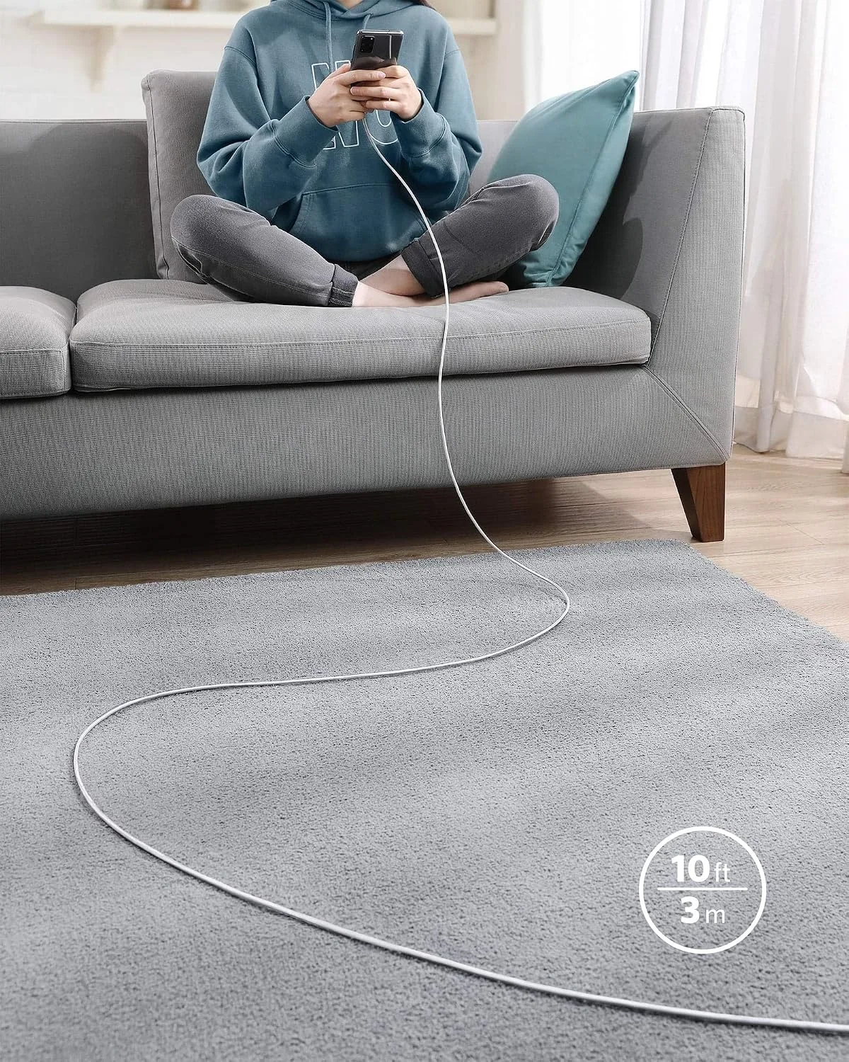 Anker USB C to USB C Cable, 100W Fast Charging Cable(1-Pack, 10 ft, Silver)