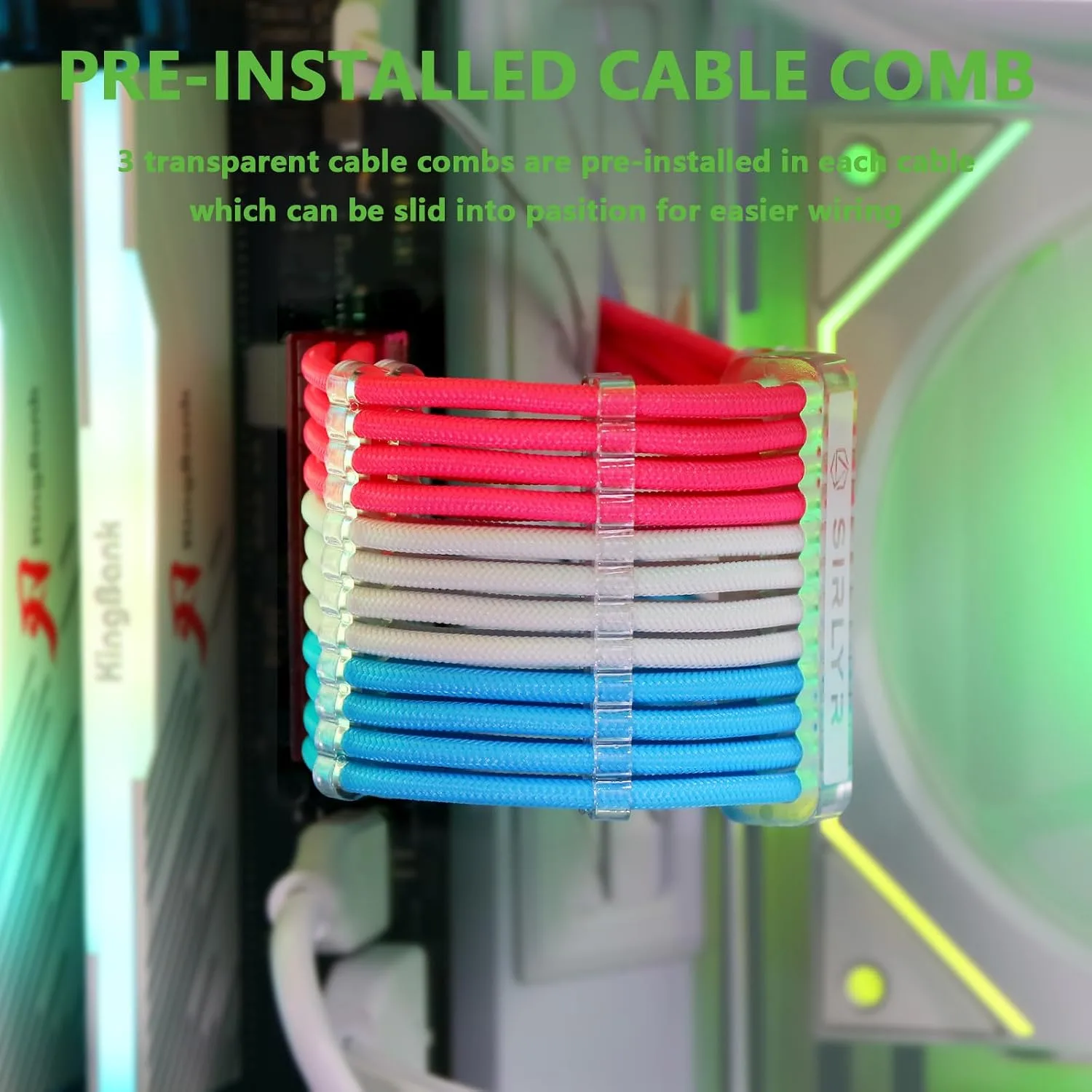 Sirlyr Pre-Bend PSU Extension Cables,24/8Pin,Pink/Blue/White
