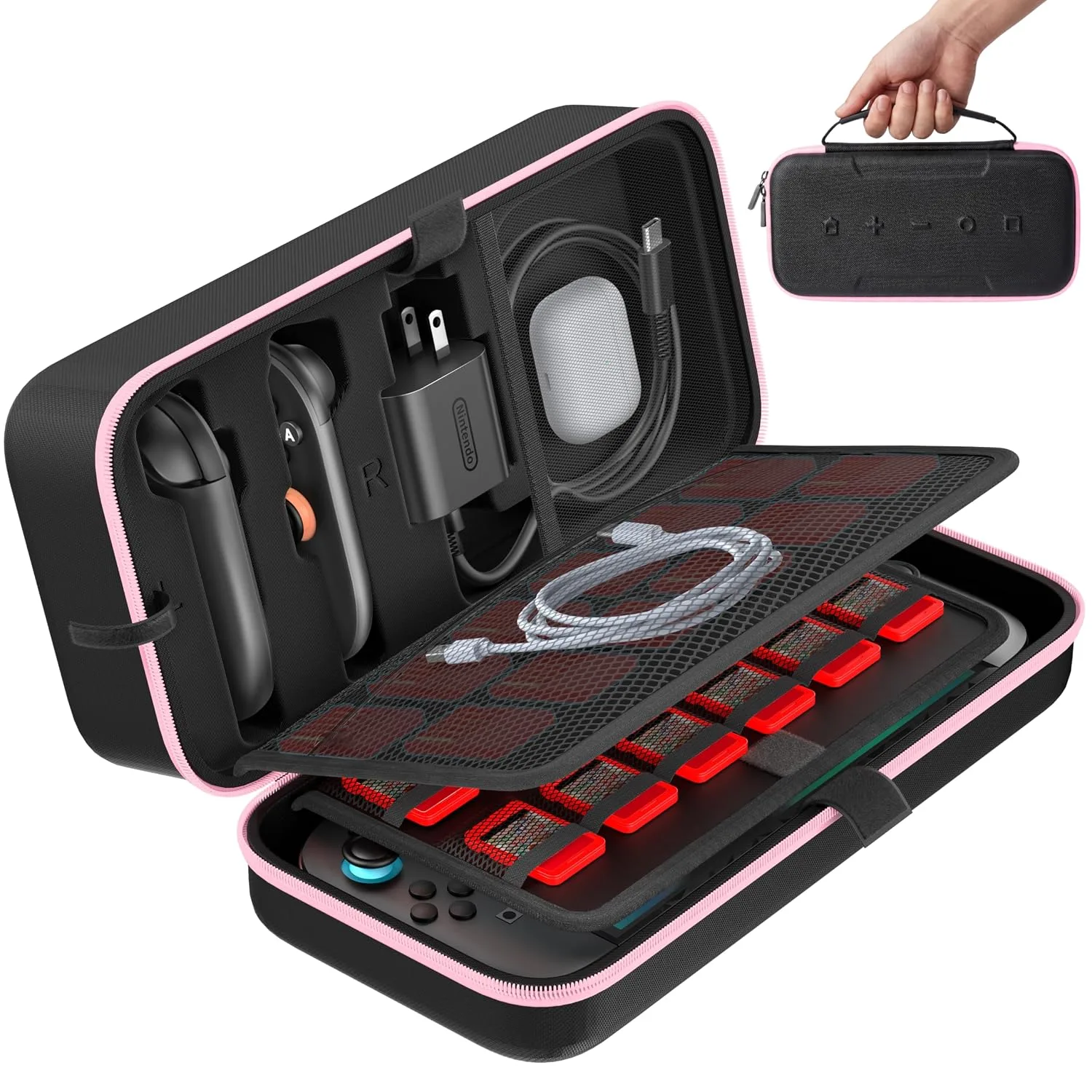 OIVO Carrying Case Compatible with 2025 Nintendo Switch, Portable Switch 2 Travel Carry Case Fit for Joy-Con 2 & Adapter, Hard Shell Protective Pouch Bag with 24 Game Slots, Pink