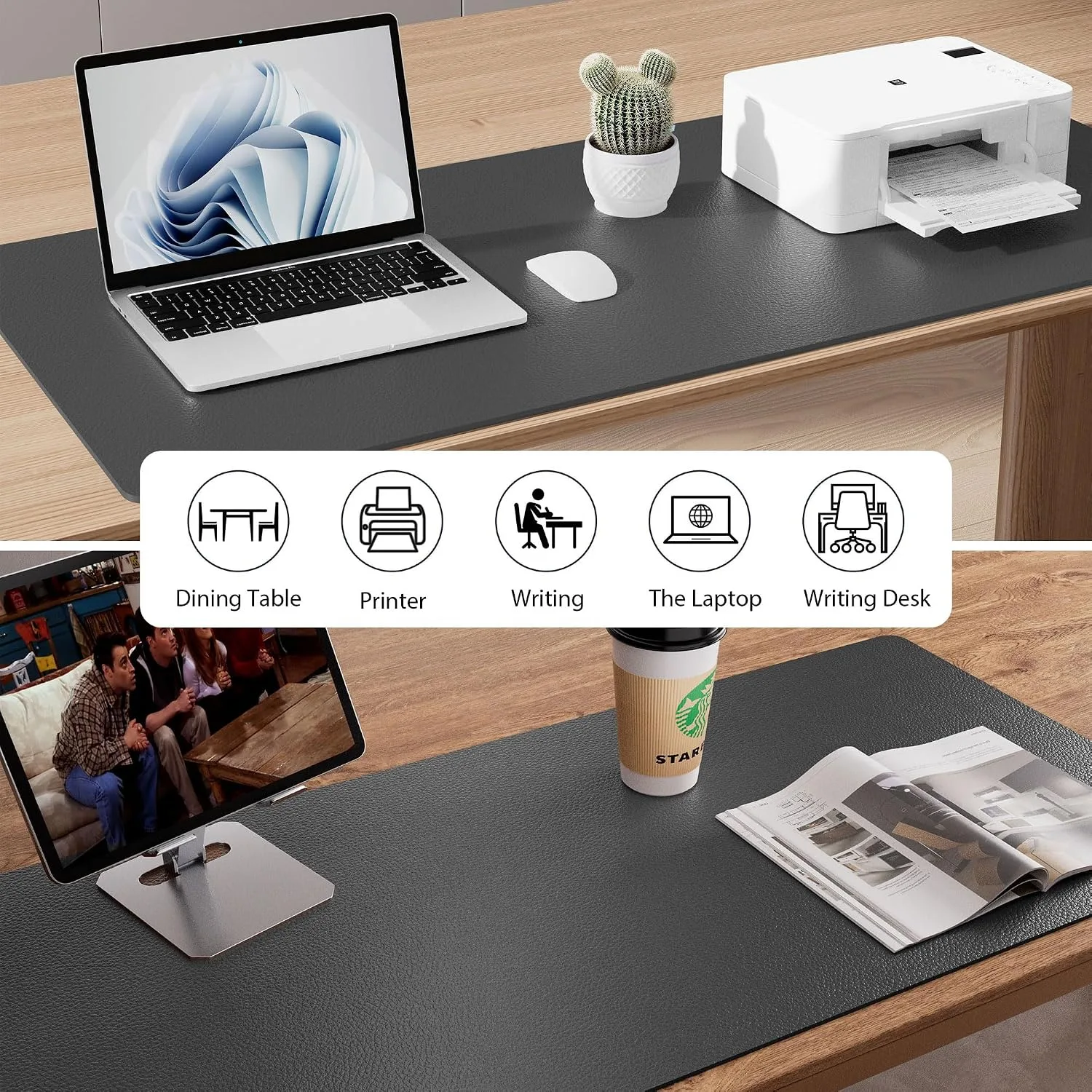 Aothia Leather Desk Pad Protector, Mouse Pad, Office Desk Mat, Non-Slip PU Leather Desk Blotter, Laptop Desk Pad, Waterproof Desk Writing Pad for Office and Home (Gray,23.6" x 13.7")